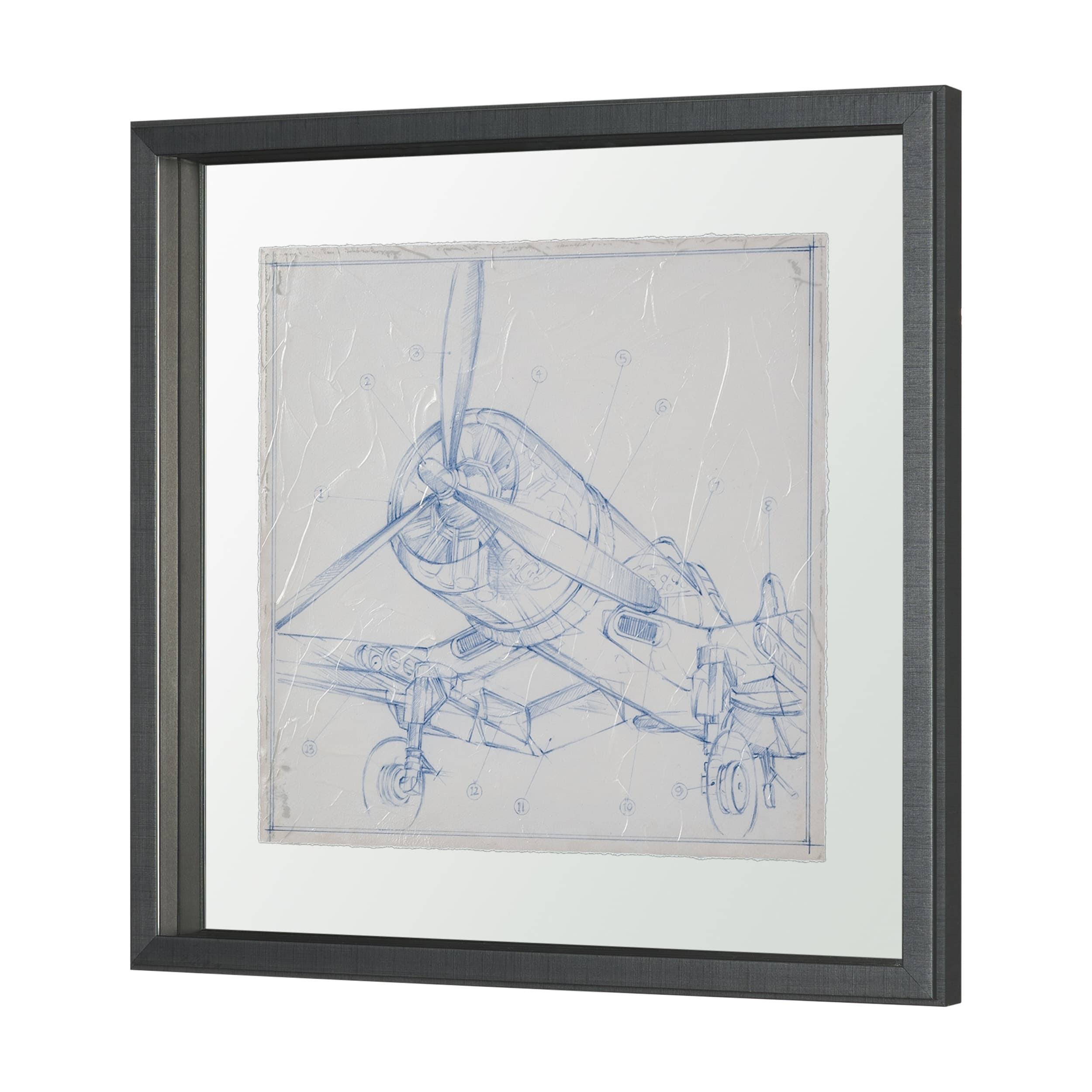 Airplane Mechanical Sketch II by Ethan Harper Hand Embellished Framed Art Print Matted under Glass — product photograph