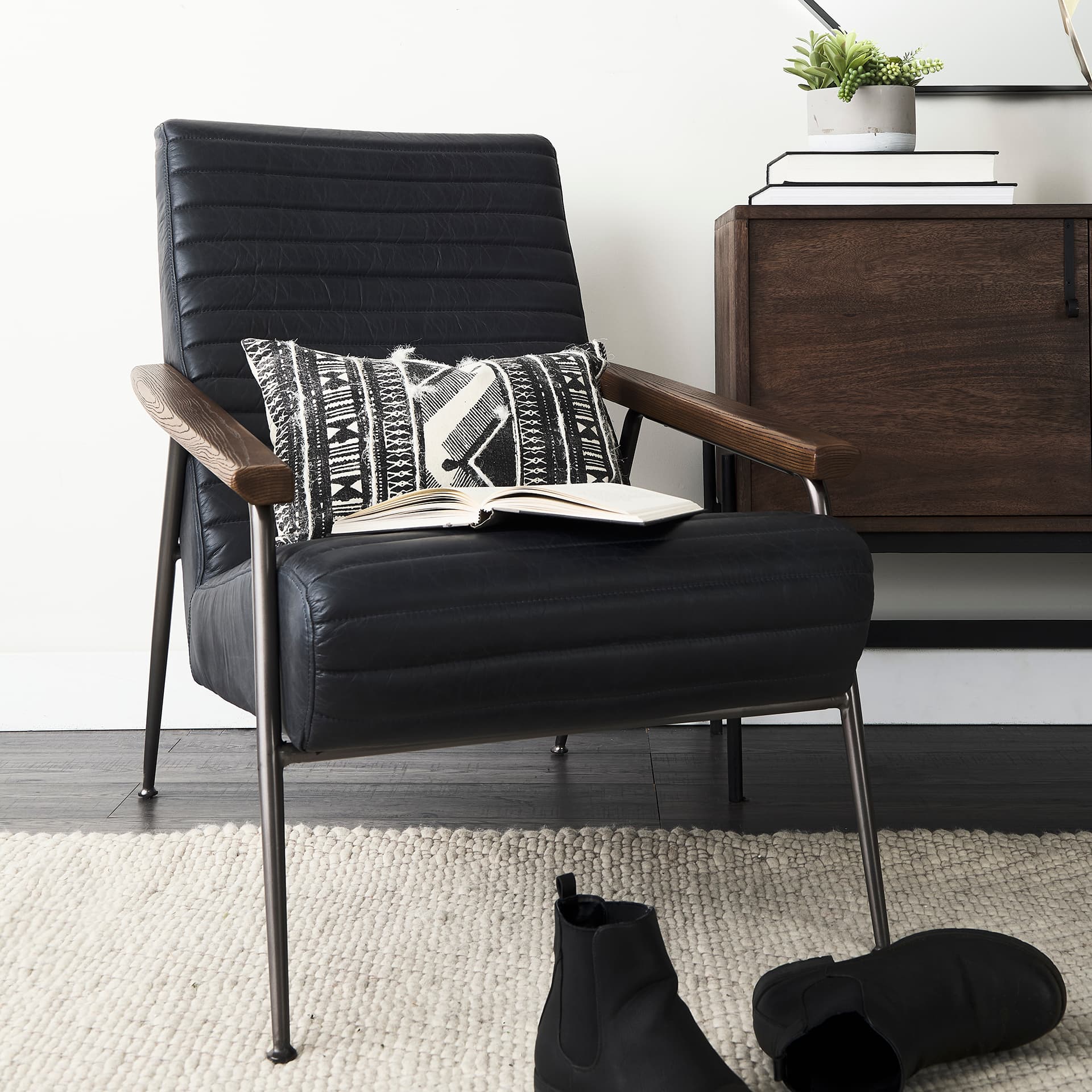 Grosjean Black Leather Wrap Metal Frame Accent Chair — product photograph