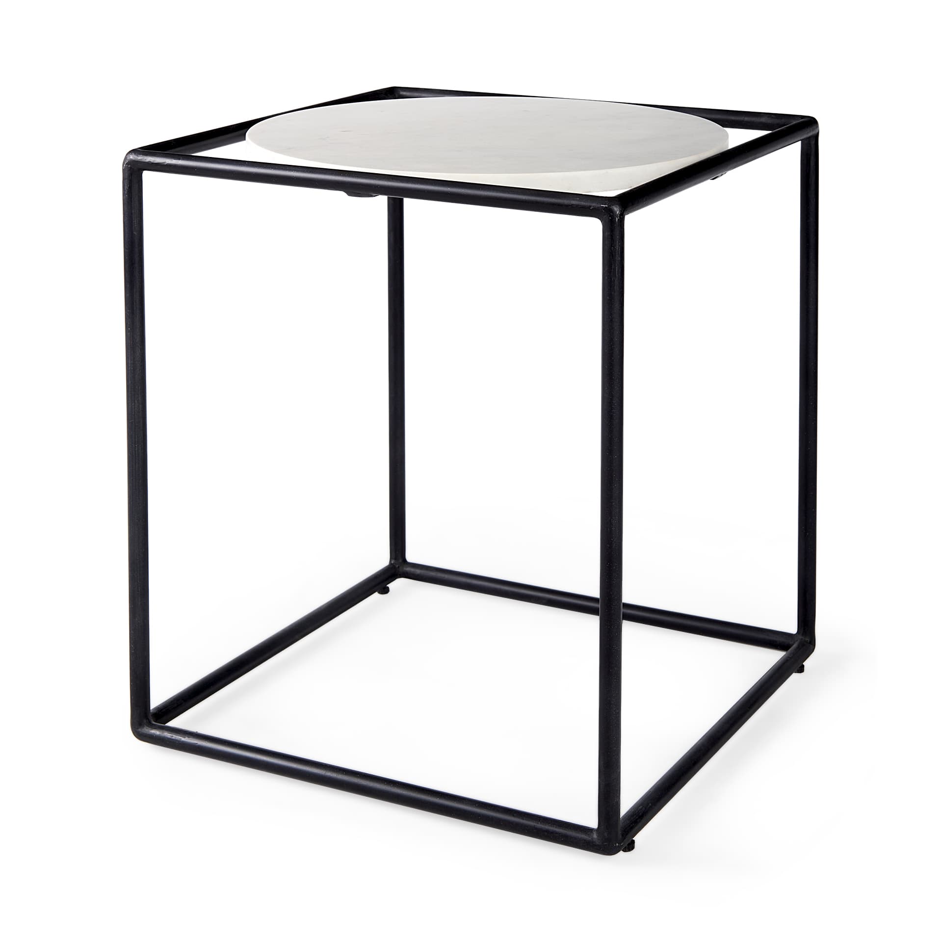 Austen 20L x 20W x 22H Round White Marble Top W/ Black Metal Frame Side Table — product photograph