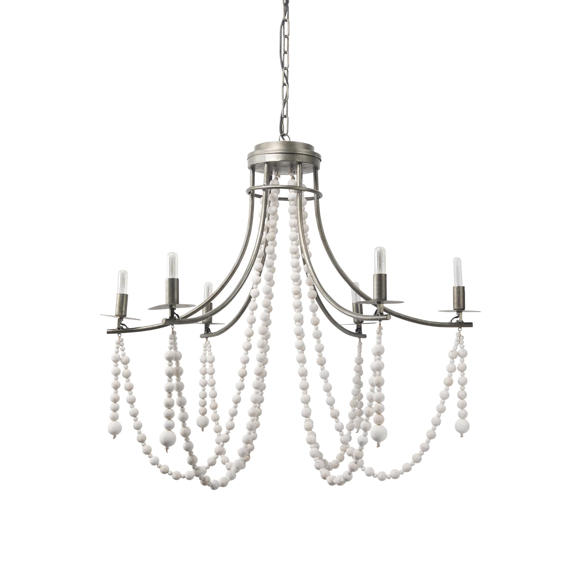 Selma White Wood Bead and Metal Chandelier — product photograph
