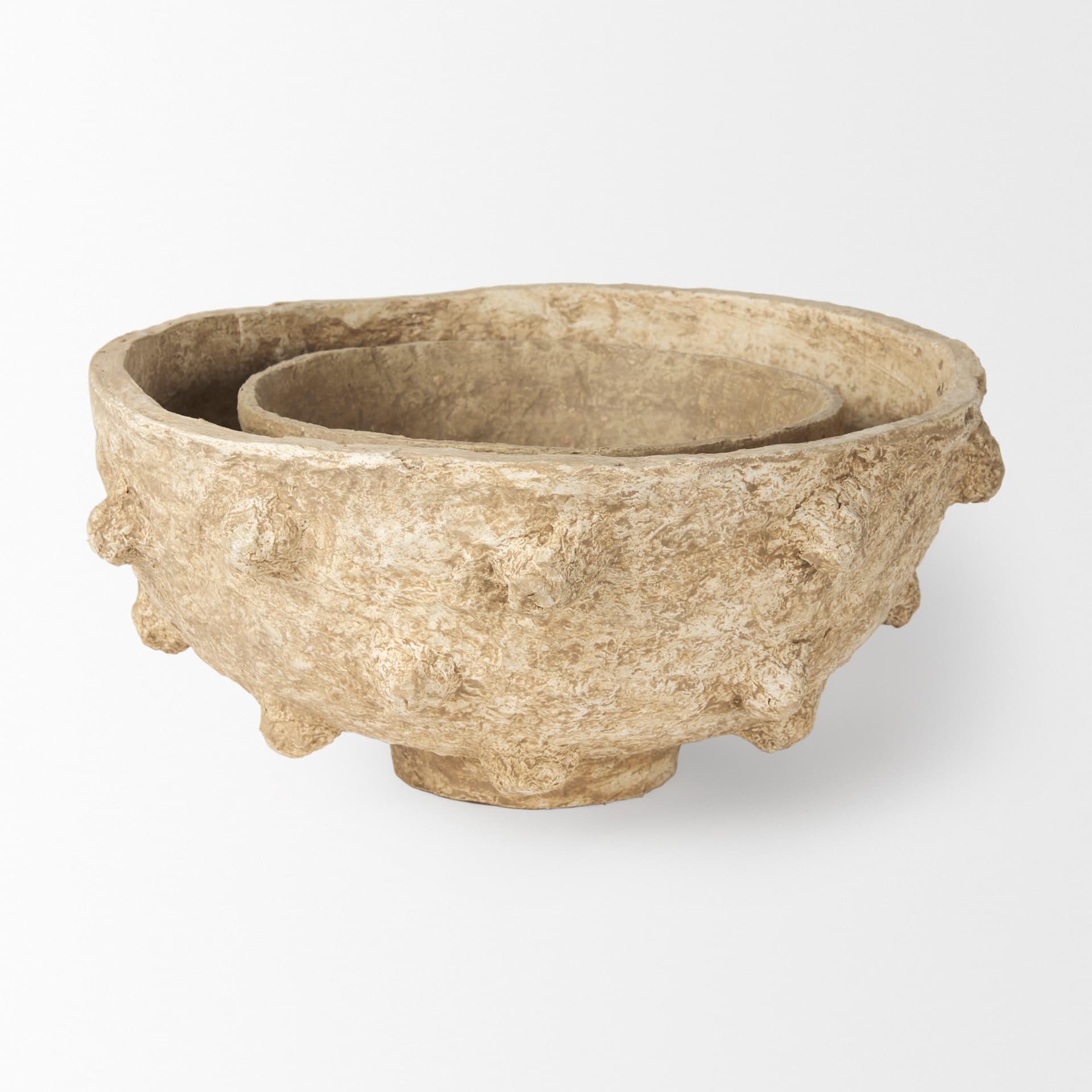 Sonam Set of 2 Beige Paper Mache Spiked Bowls — product photograph