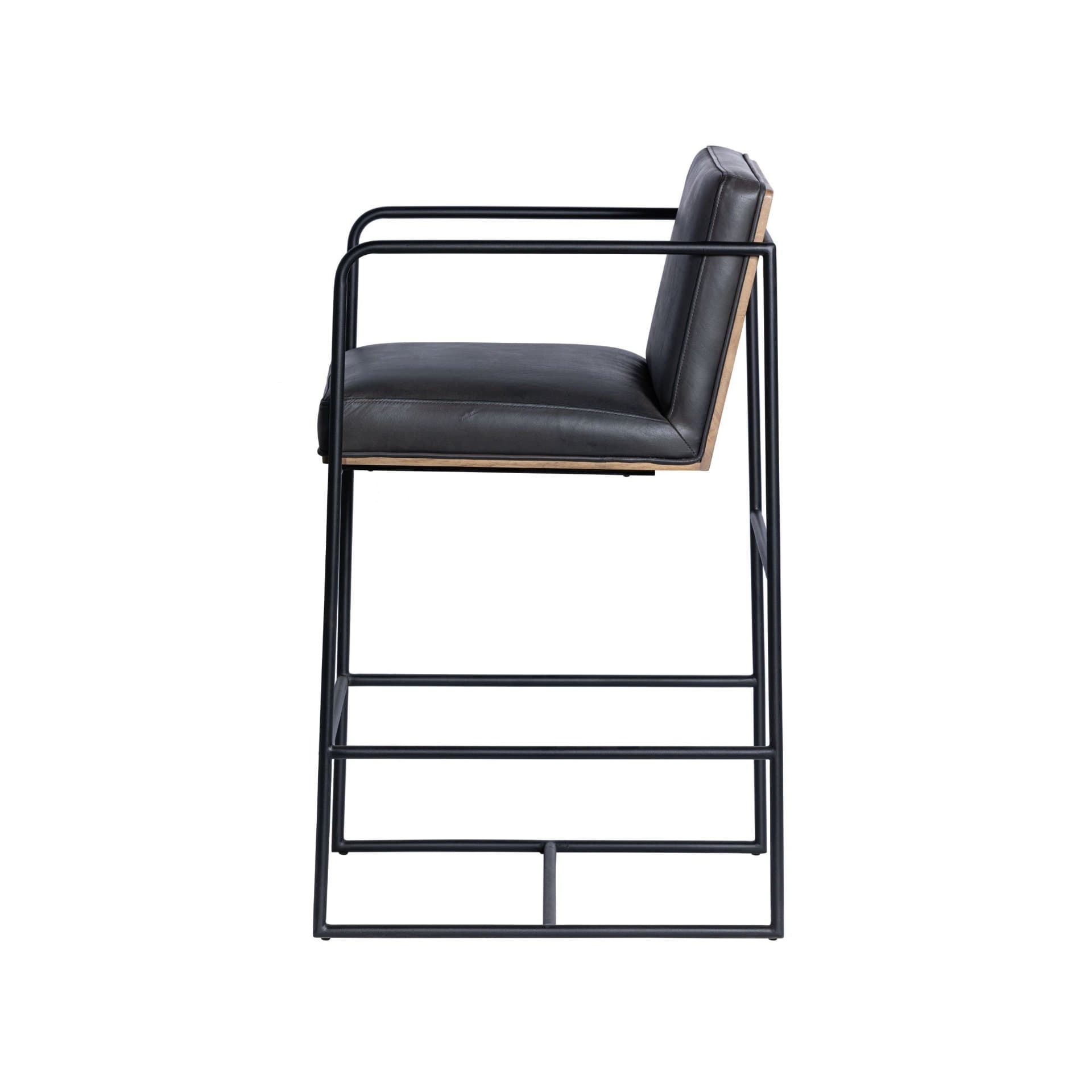 Stamford Backless 36in Seat Counter Stool | Black Leather w/ Metal — product photograph