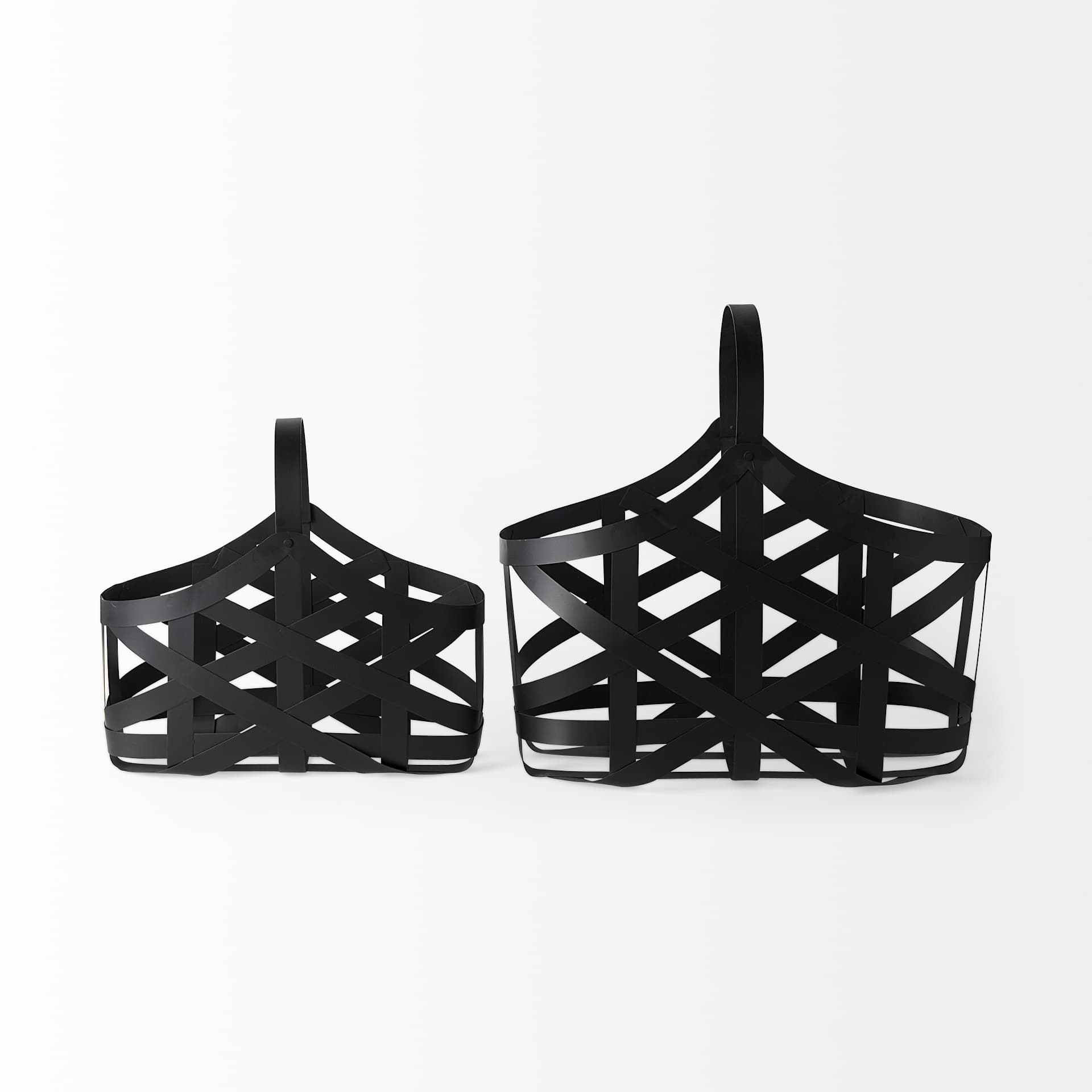 Tyrell (Set of 2) 23L x 11W; 18L x 8W Black Iron Metal Baskets — product photograph