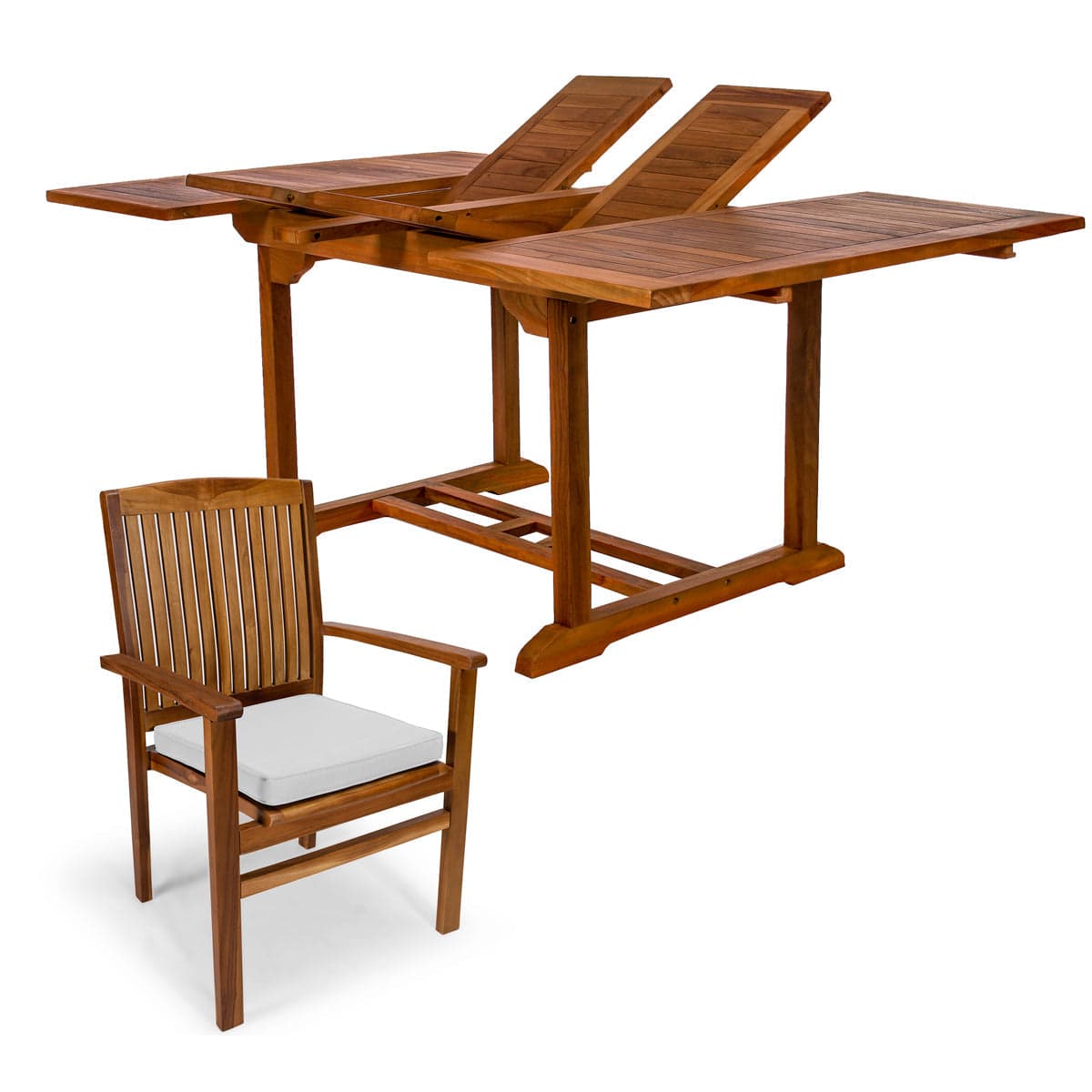 5-Piece Teak Butterfly Extension Table Stacking Chair Set TD72-24 — product photograph