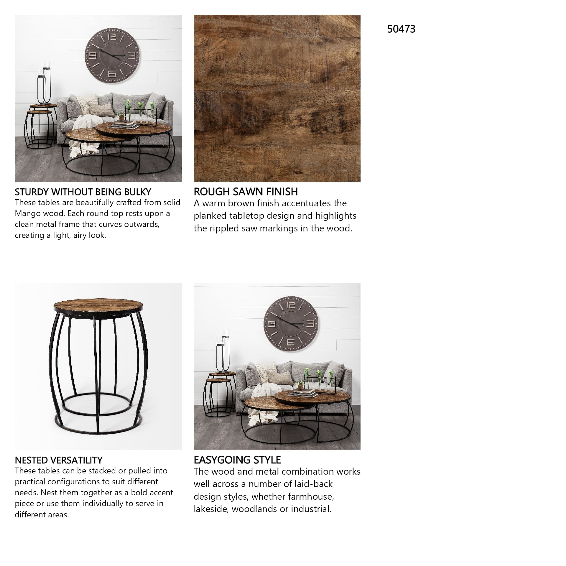 Clapp IV (Set of 2) 20L x 20W Brown Round Wood Top W/ Black Iron Frame Nesting Accent Tables — in a styled room