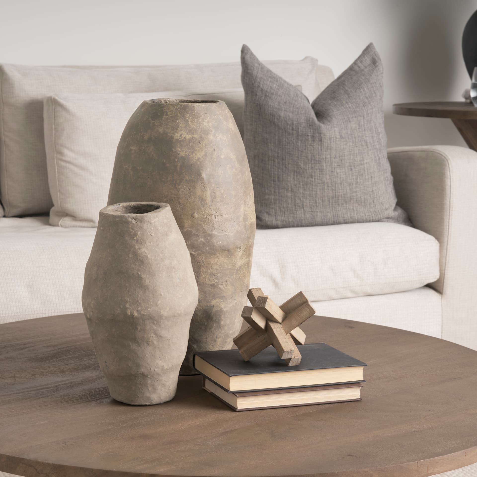 Vega II (Large) 7L x 7W Natural Wood Jack Object — in a styled room