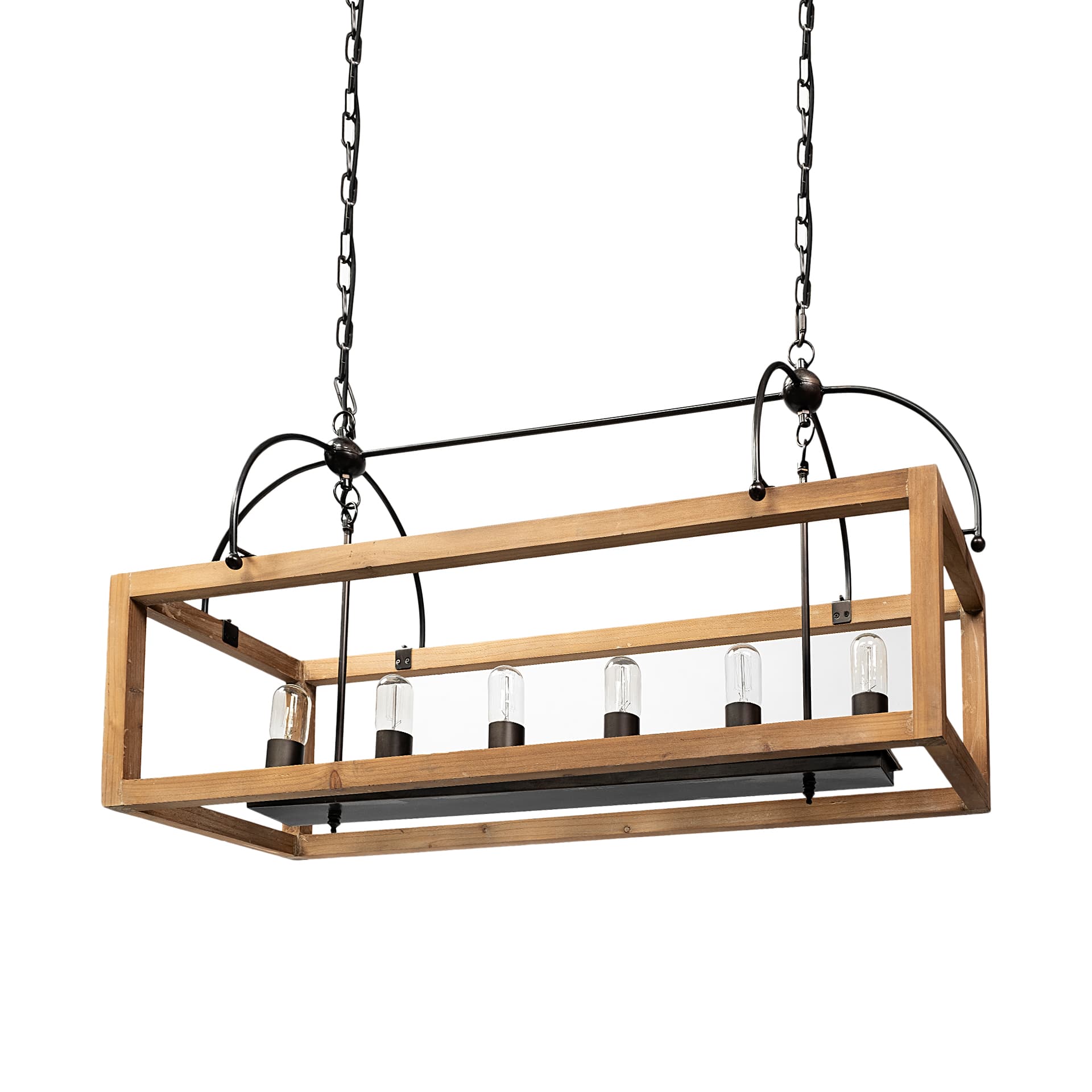 Josie (42"x14.5"x20") Natural Wood Chassis Six Light Chandelier — product photograph