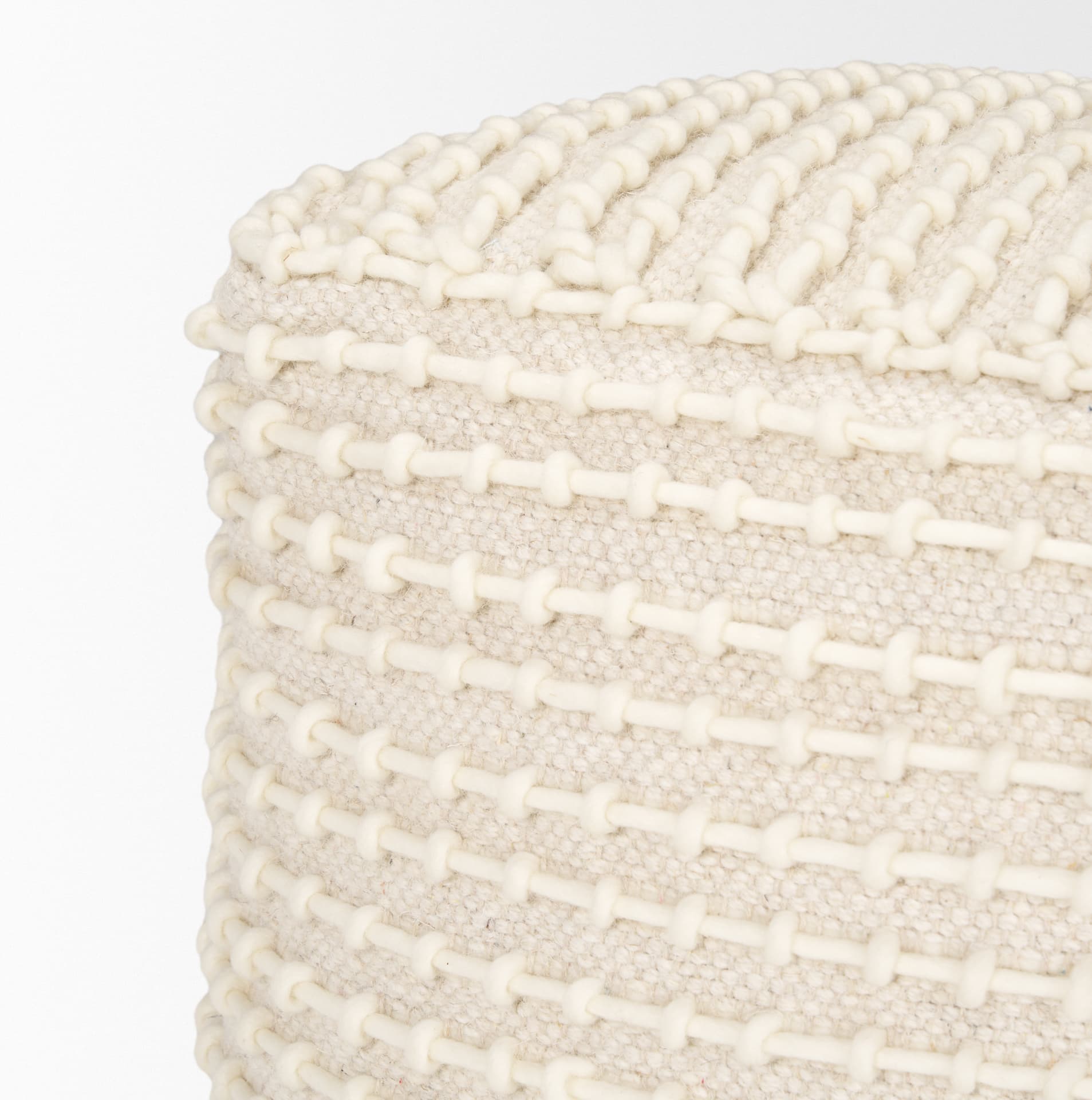 Sakaye Beige w/ Cream Stitched Patterned Pouf — product photograph