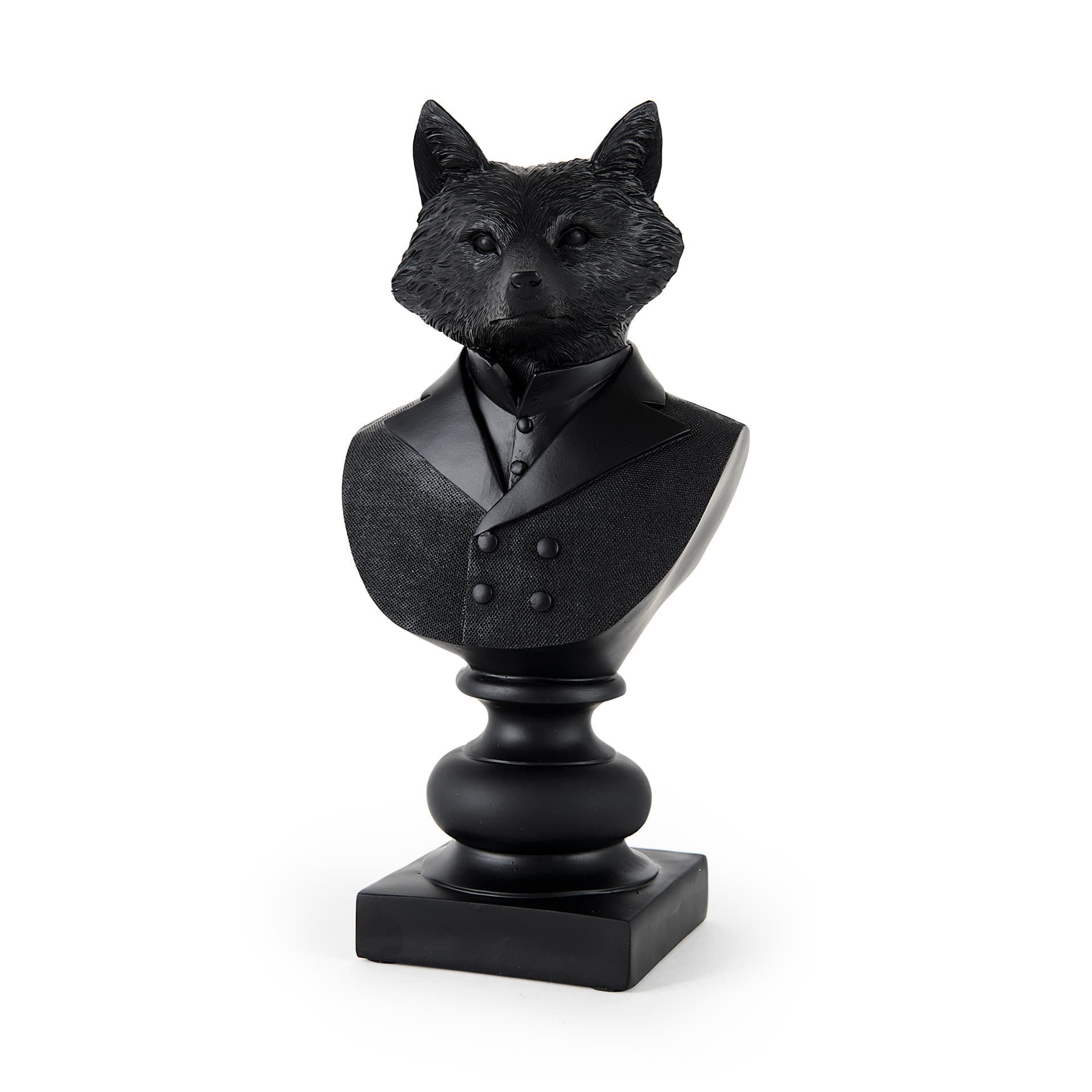 Murray 13H Black Painted Resin Fox in a Suit Bust — product photograph