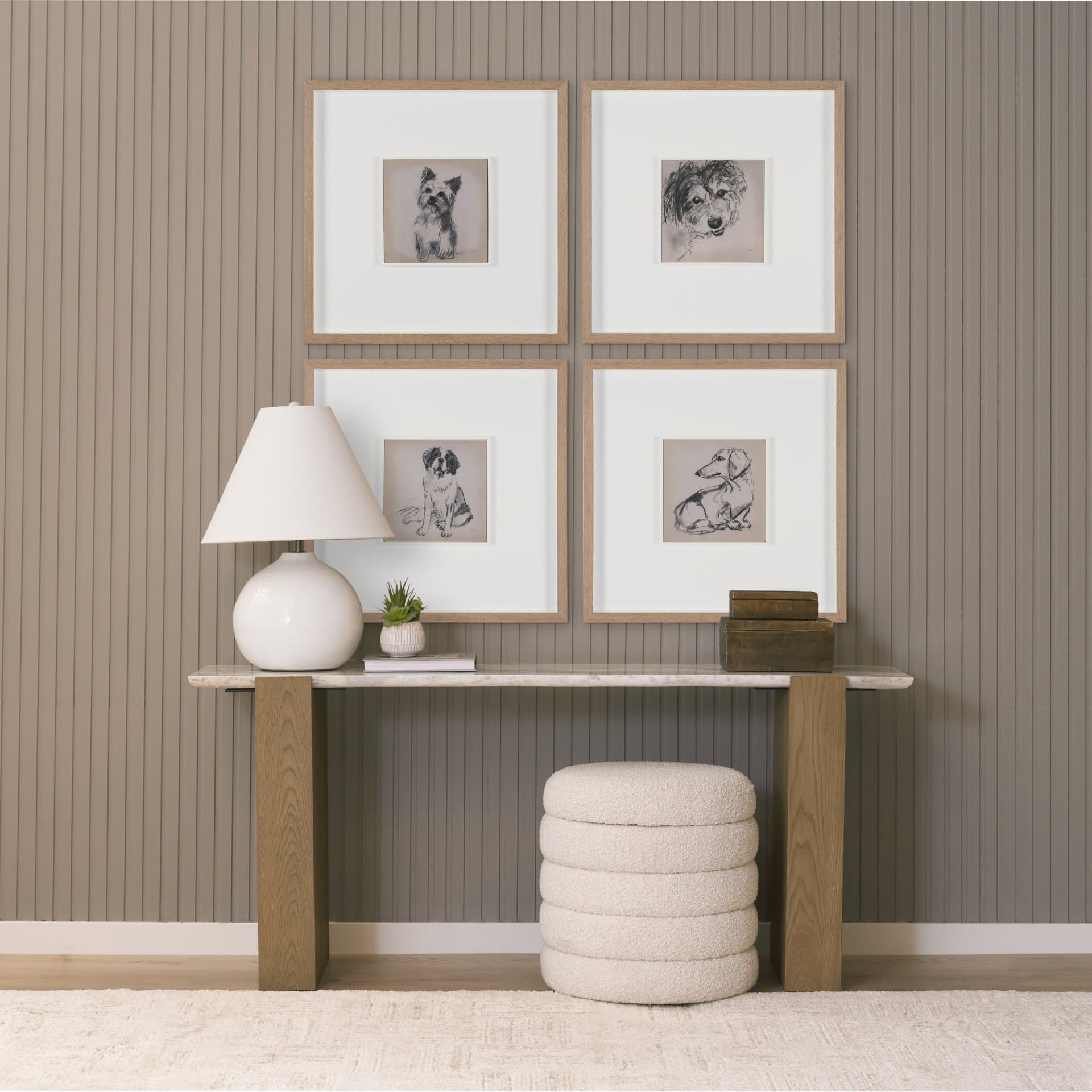 Dachshunds by Mercana Studio Hand-Embellished Framed Artwork Matted under Glass — in a styled room