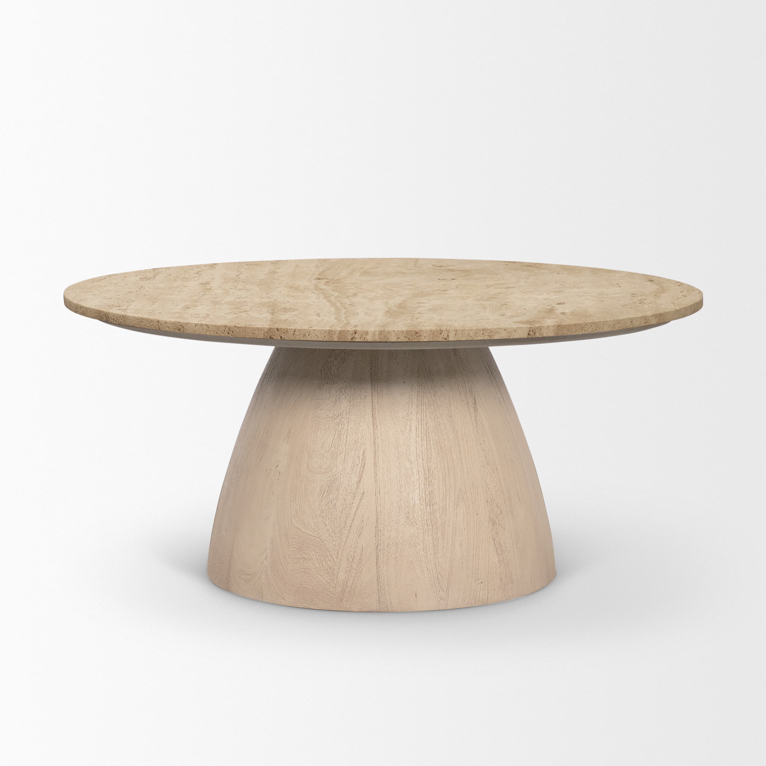 Allyson 36" Light Wood Base w/ Travertine Top Coffee Table — product photograph