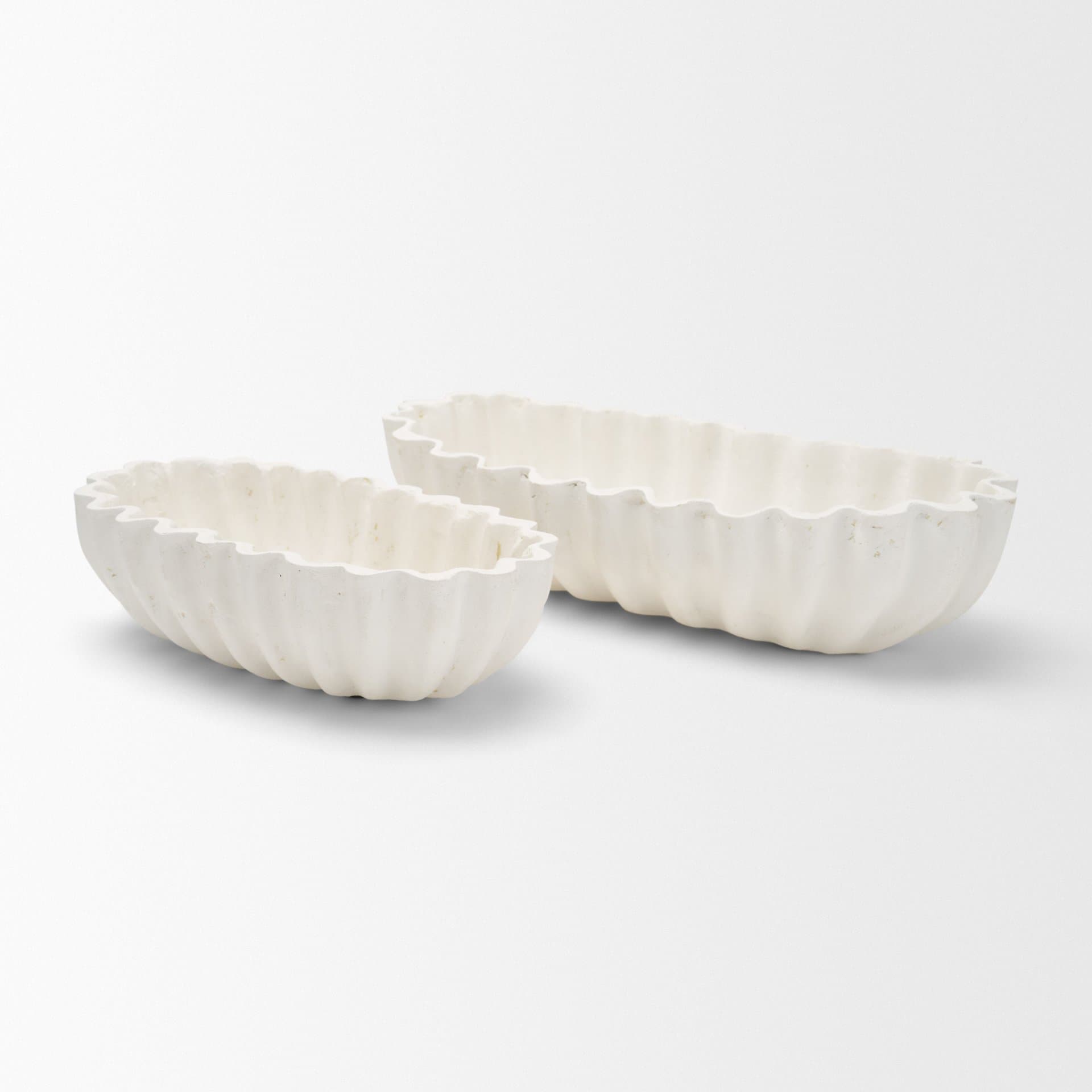 Camelia Fluted White Paper Mache Long Centerpiece Bowl — product photograph