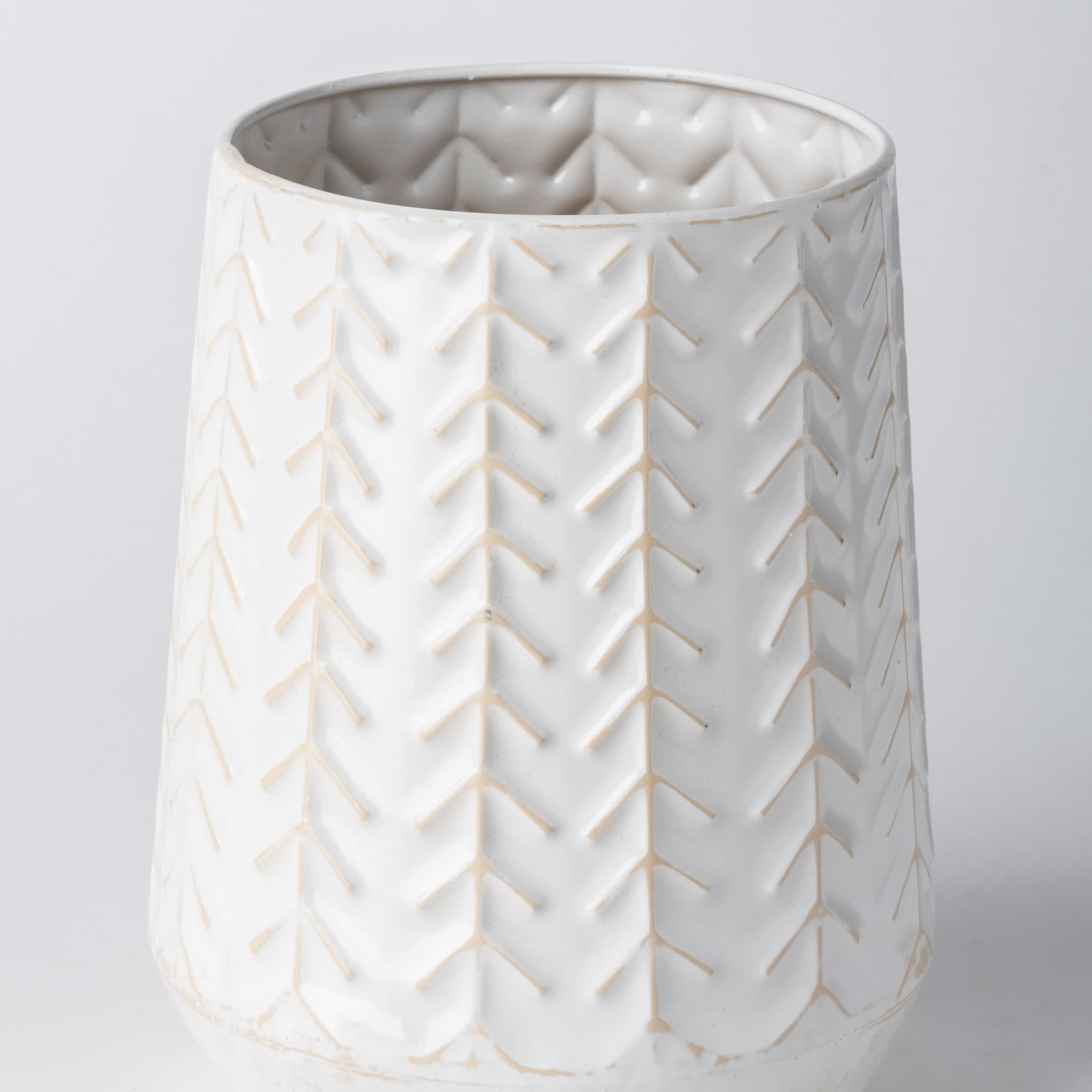 Gemma II Metal Glossy White Chevron Vase — product photograph