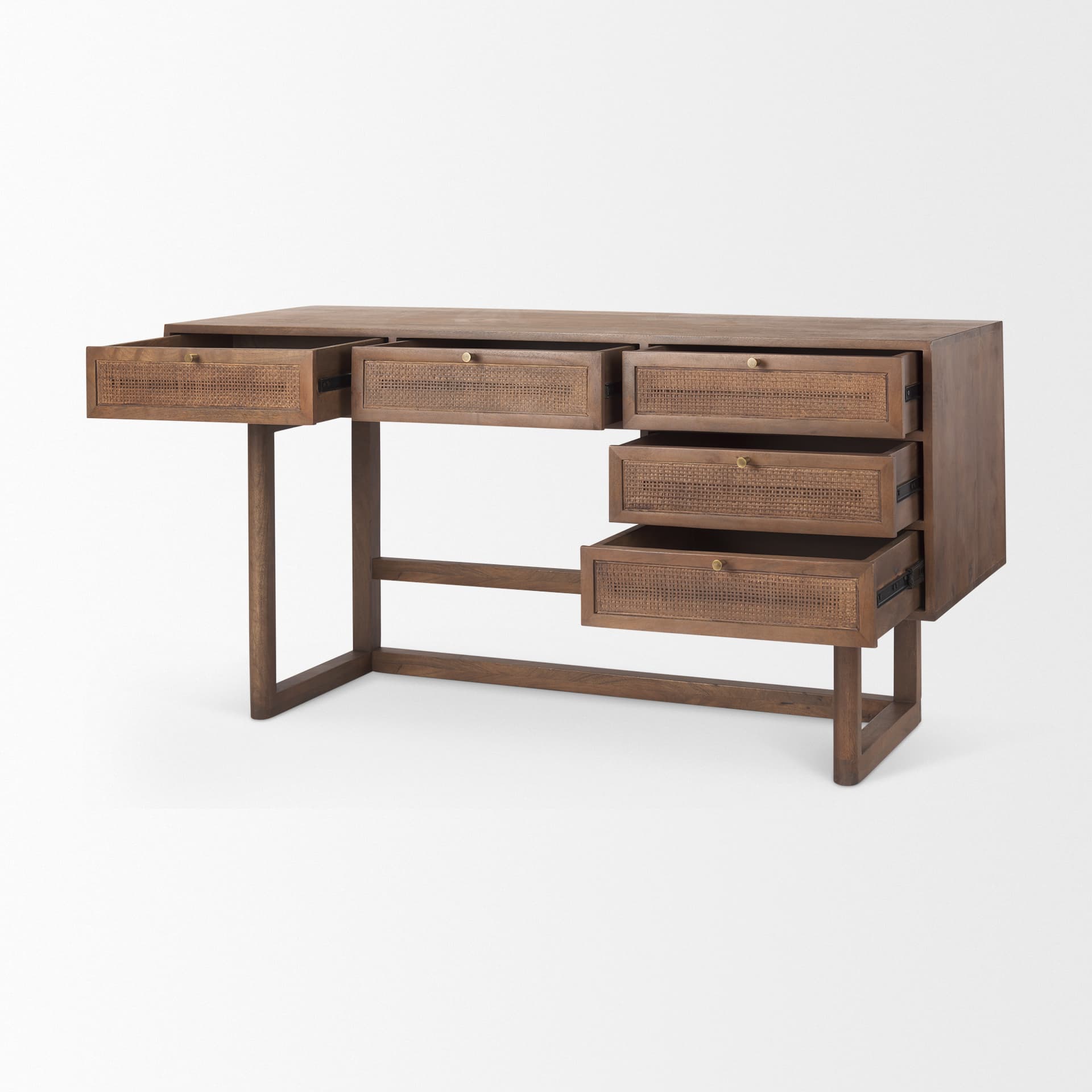 Grier 60" Medium Brown Solid Wood W/ Cane Office Desk — product photograph