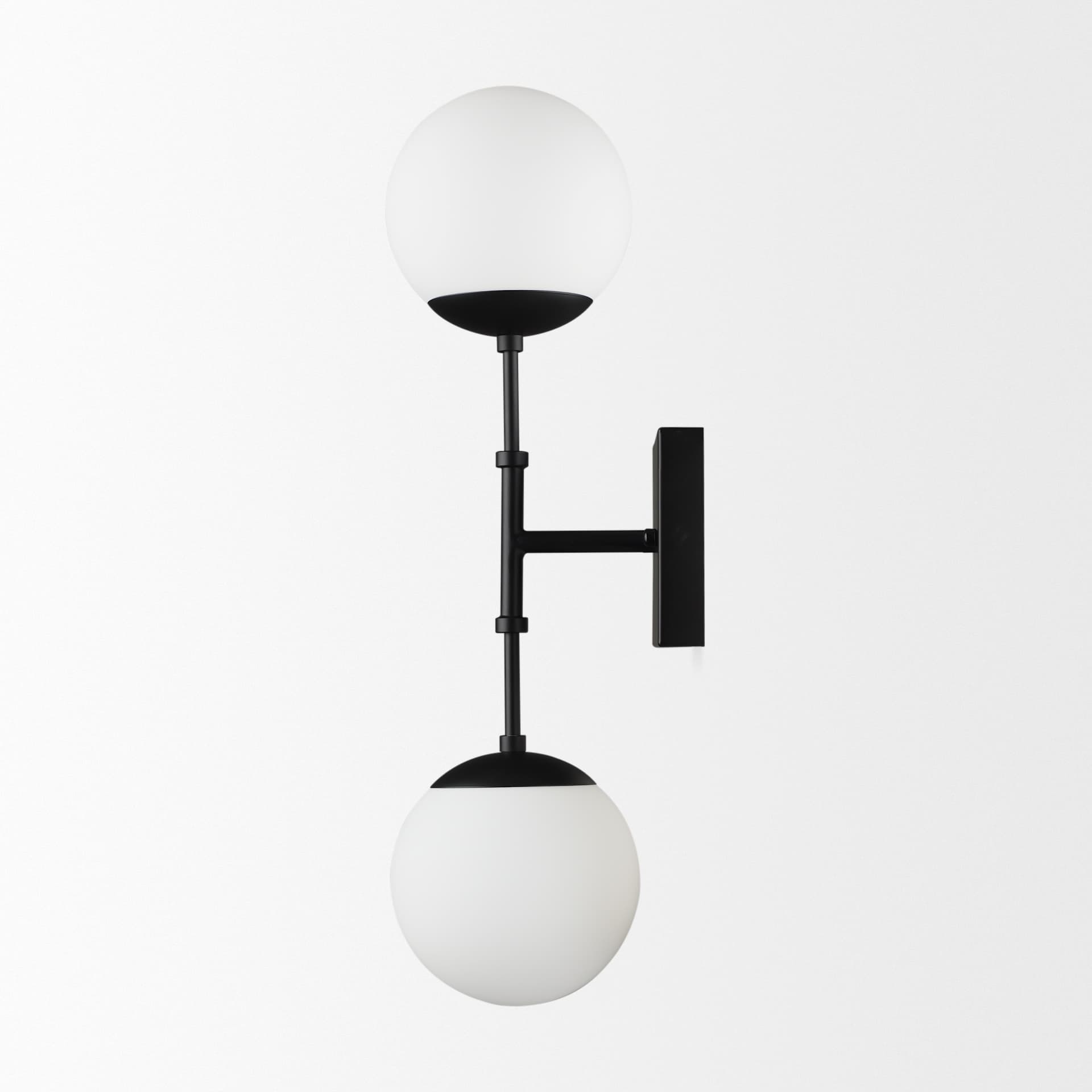 Edie Matte Black Metal w/ Frosted Glass Globes 2-Light Wall Sconce — product photograph