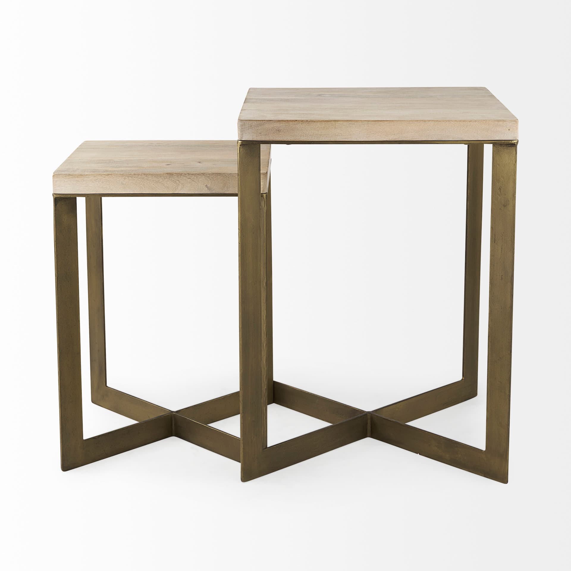 Faye (Set of 2) 19L x 19W x 26H Beige Finished Wood W/ Gold Metal Base Accent Tables — product photograph