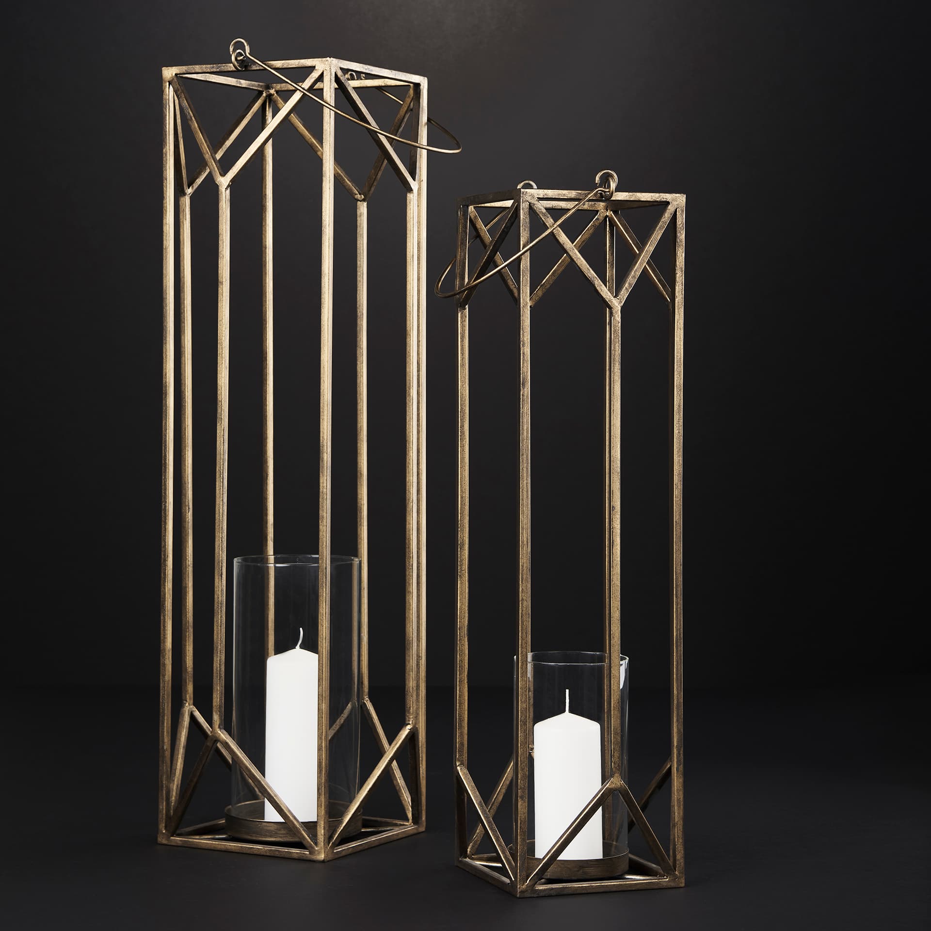 Ivy Large Gold Metal Geometric Cage Candle Holder Lantern — product photograph