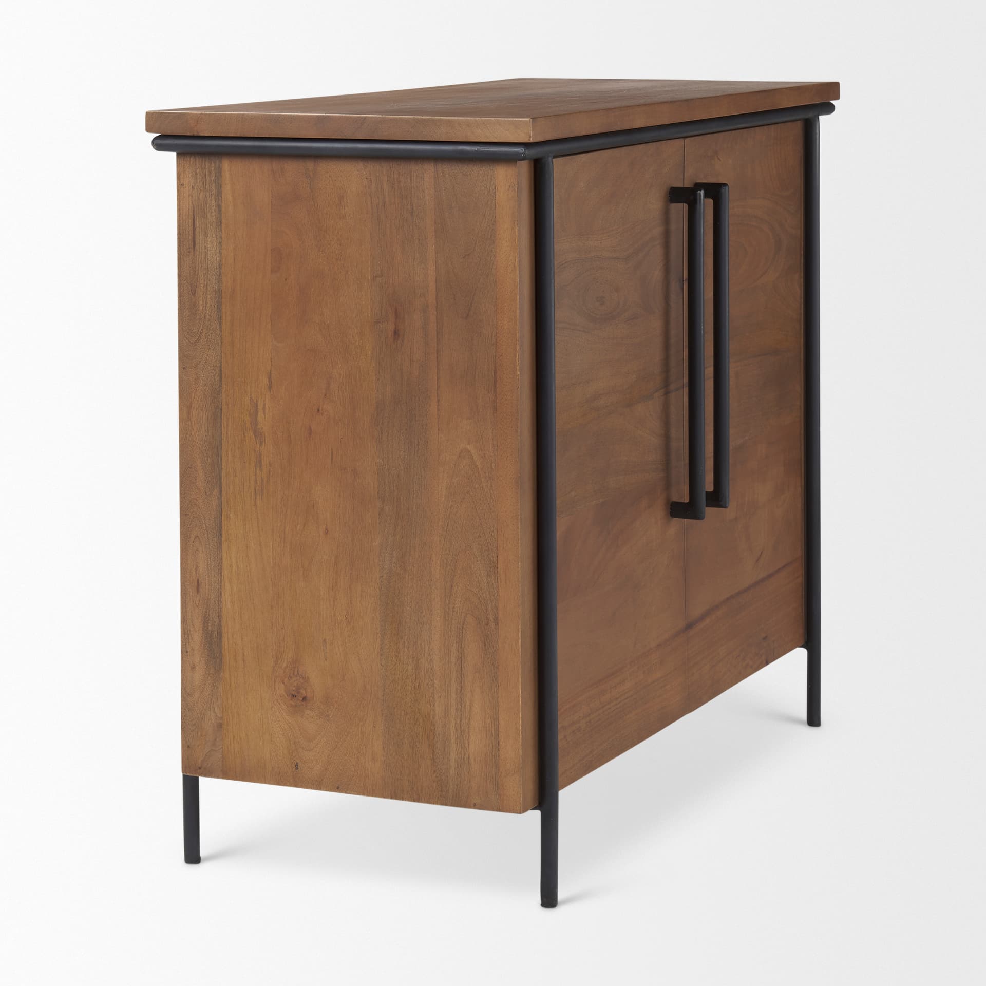Maddox 40.0L x 18.5W x 32.75H Brown Solid Wood Black Metal 2 Door Accent Cabinet — product photograph