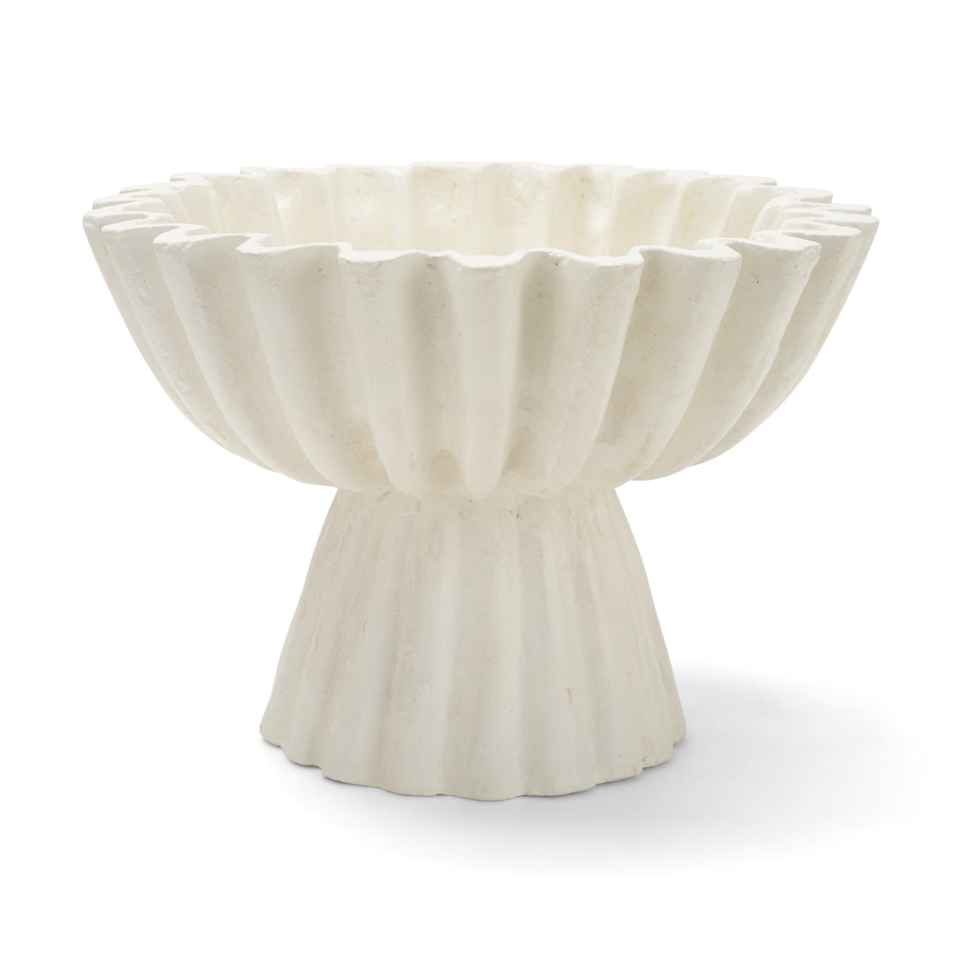 Camelia Fluted White Paper Mache Pedastal Centerpiece Bowl — product photograph