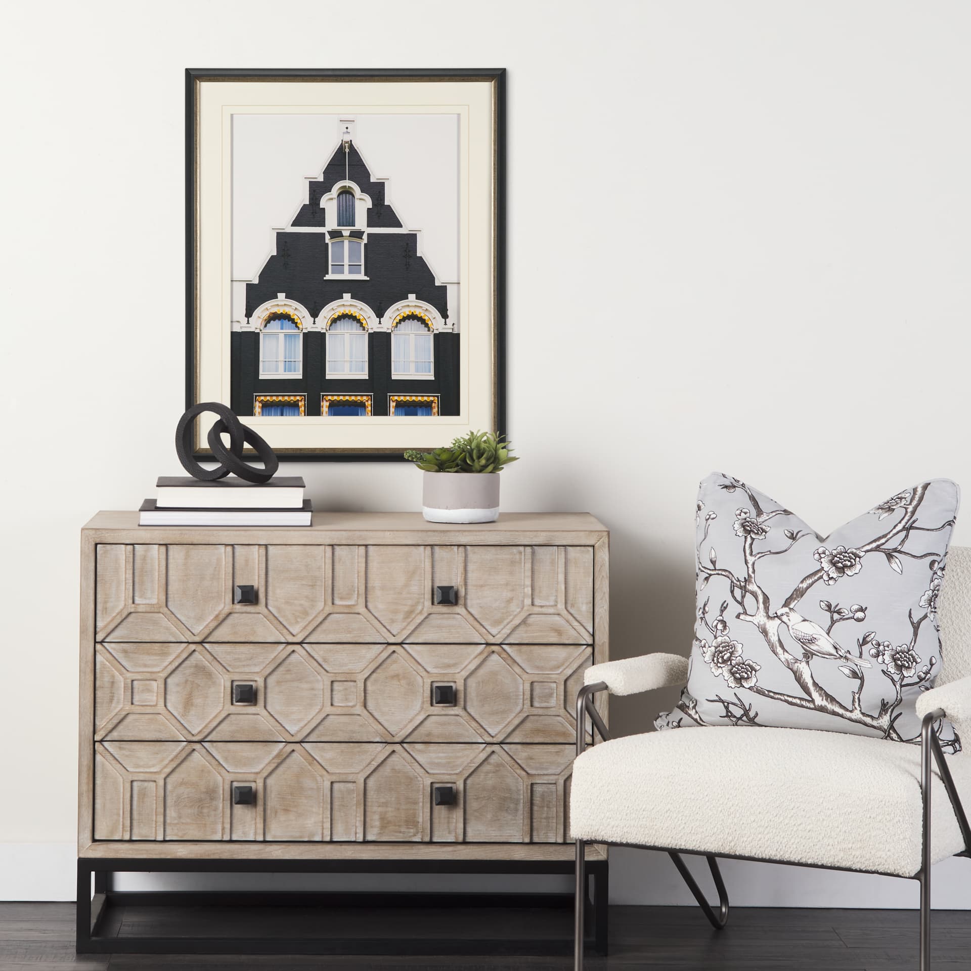 Discerning Domicile by Irene Sucocki Framed Art Print Matted under Glass — in a styled room