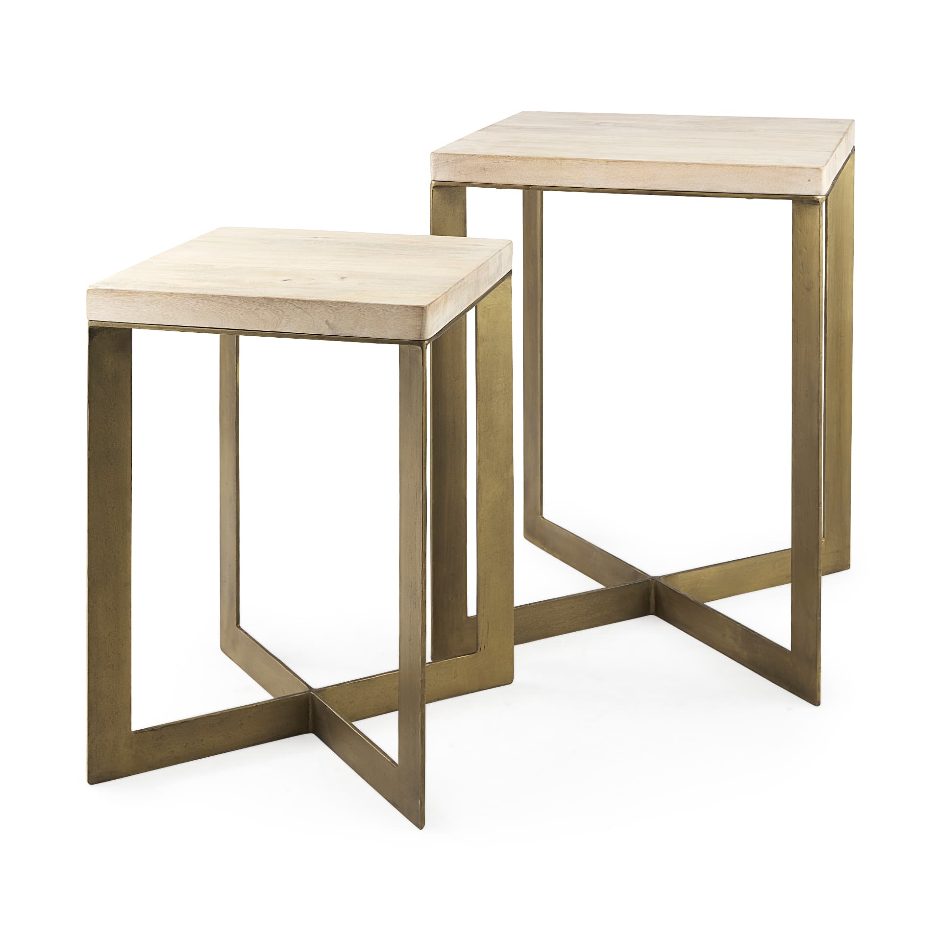 Faye (Set of 2) 19L x 19W x 26H Beige Finished Wood W/ Gold Metal Base Accent Tables — product photograph