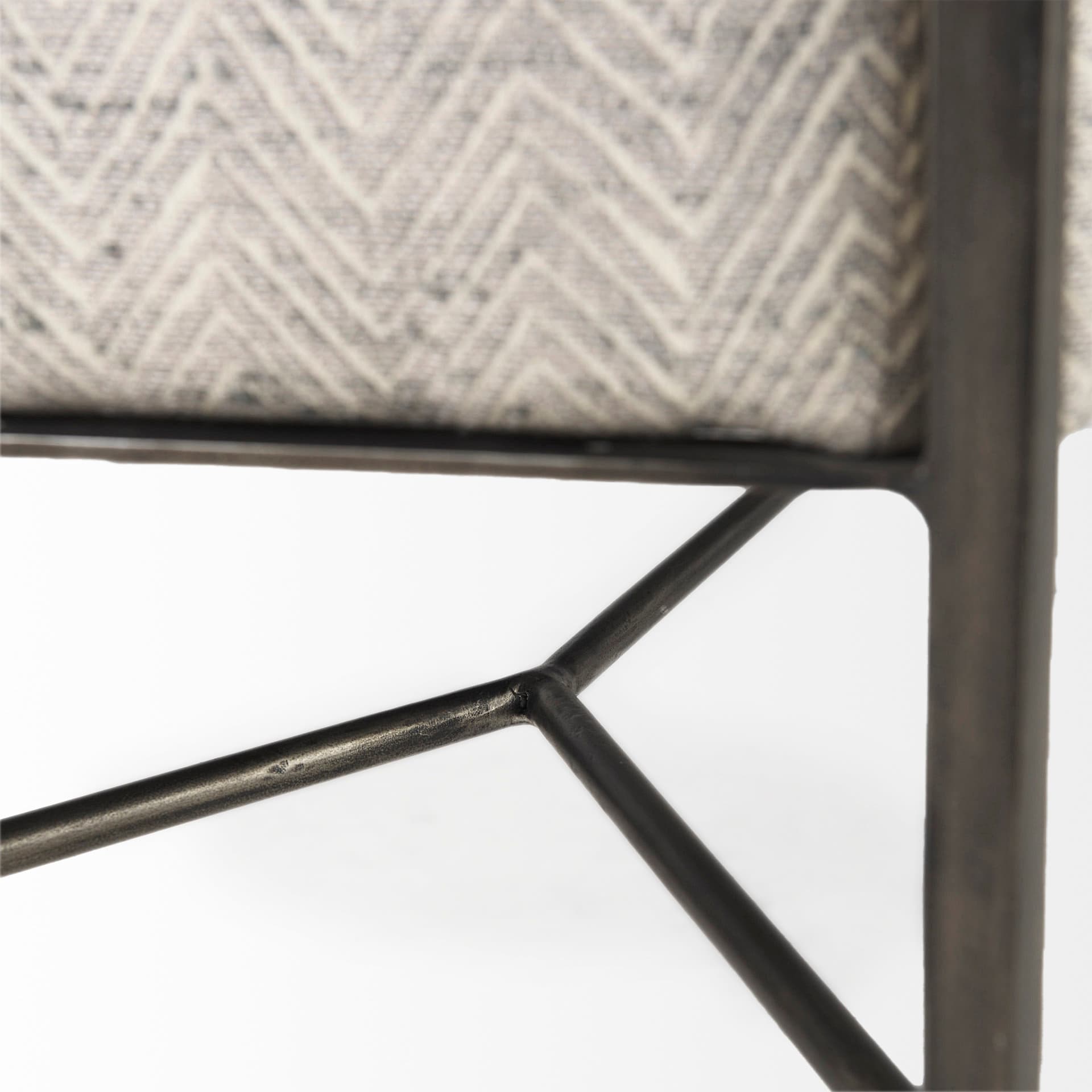 Charlotte 55.0L Gray Herringbone Fabric Seat w/ Antique Nickel Metal Frame Bench — product photograph
