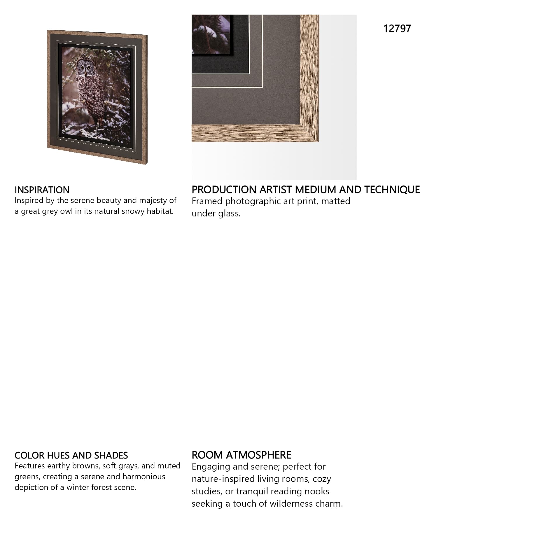 Owl in the Snow by PHBurchett a Framed Photo Art Print Matted under Glass — in a styled room