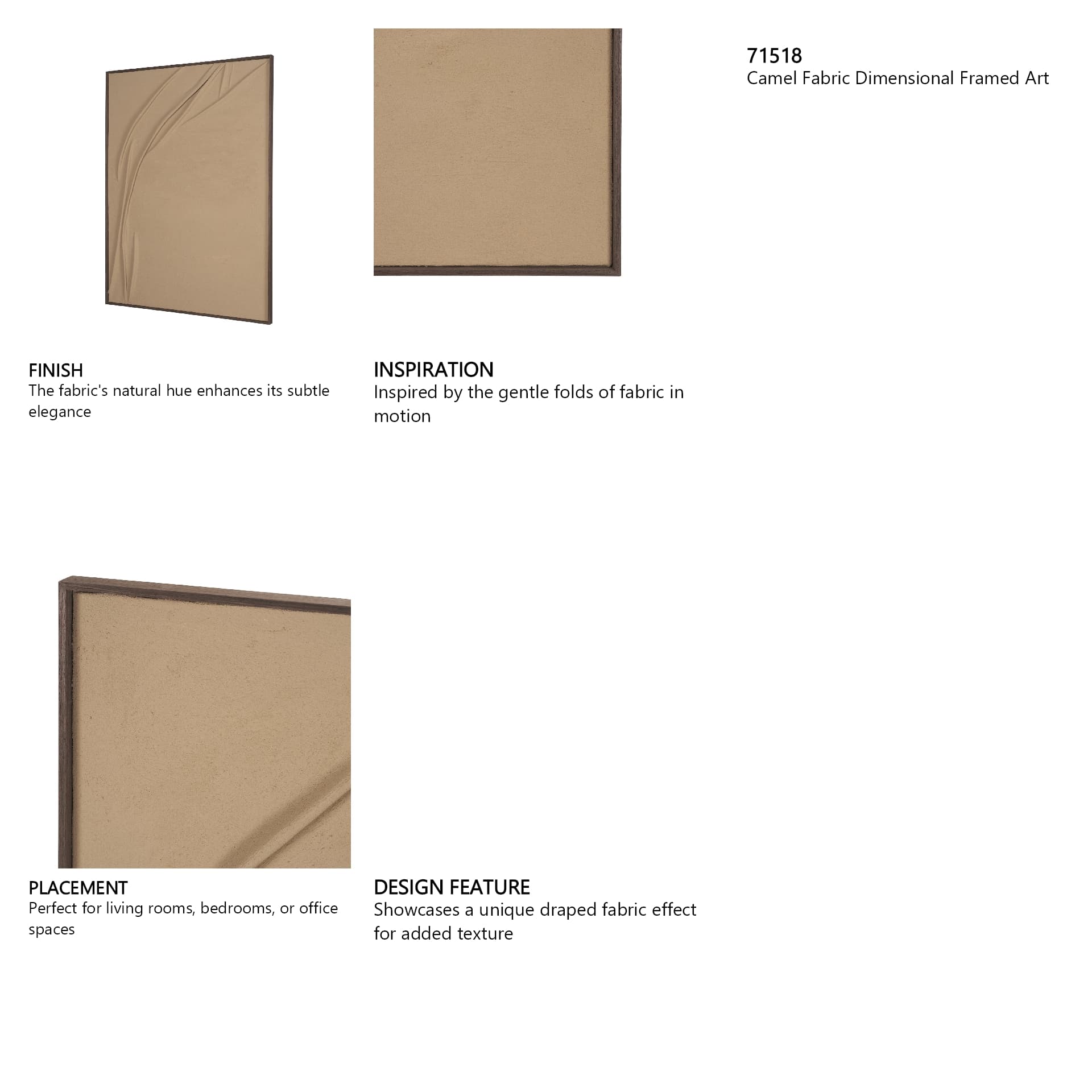 Drape III Camel Fabric Dimensional Framed Art — in a styled room