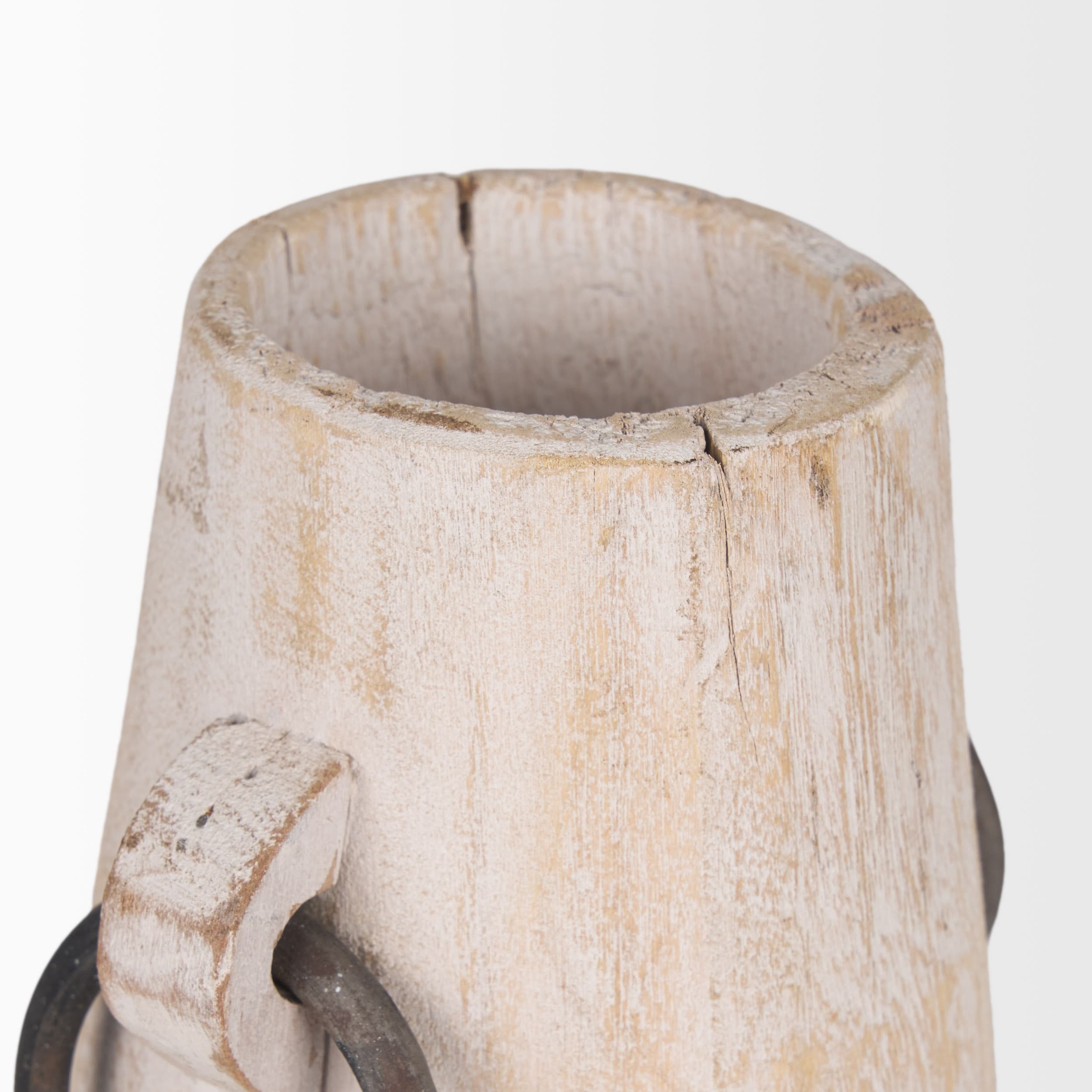 Monique Small Light Brown w/ Handles Wood Pot — product photograph