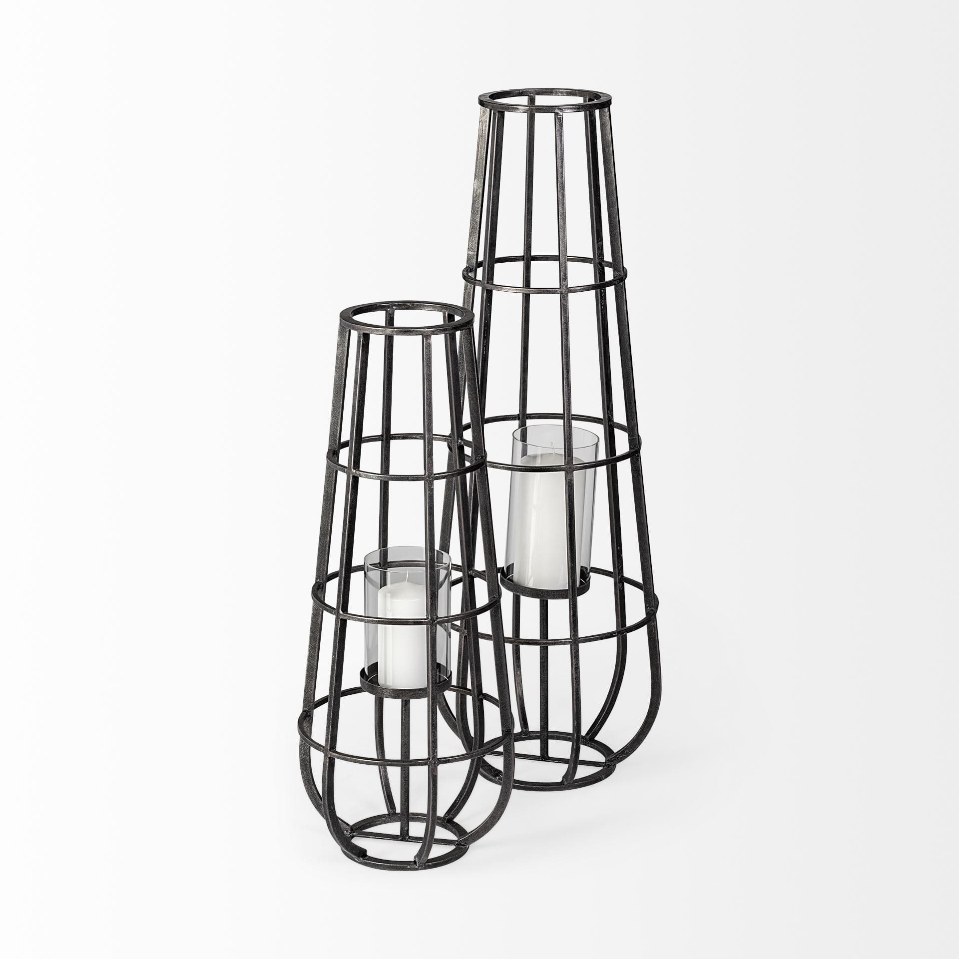 Bella Small Black Metal Cylindrical Cage Candle Holder Lantern — product photograph