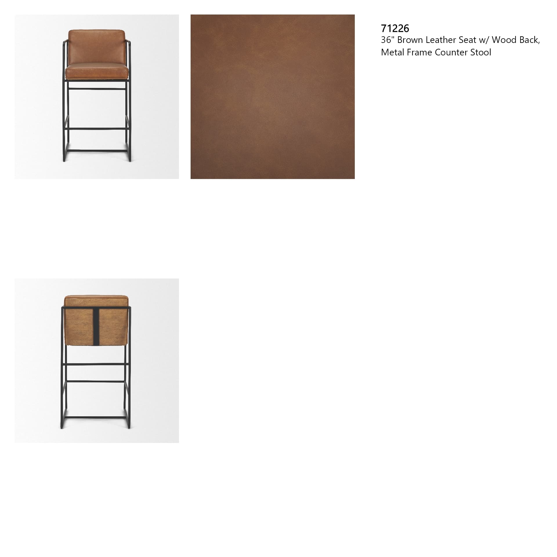 Stamford Backless 36in Seat Counter Stool | Brown Leather w/ Metal — product photograph