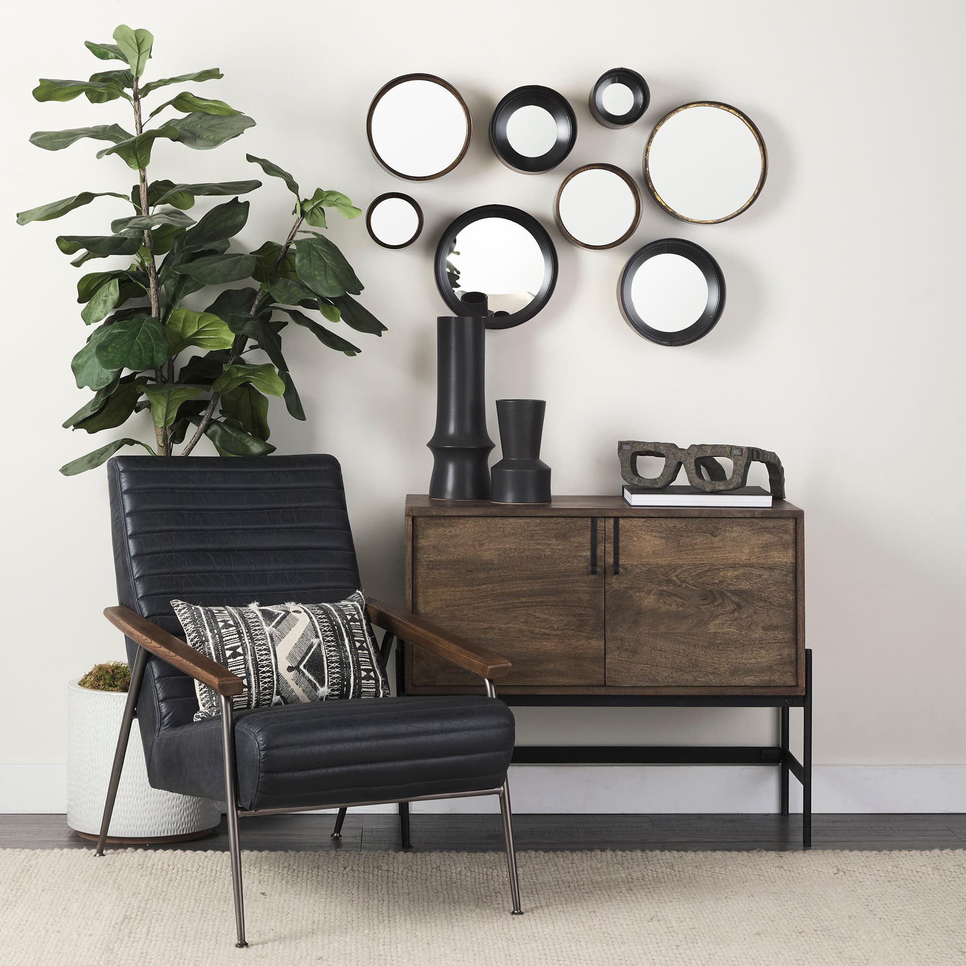 Elliot 13L x 14W Brown Wooden Eyeglasses — in a styled room