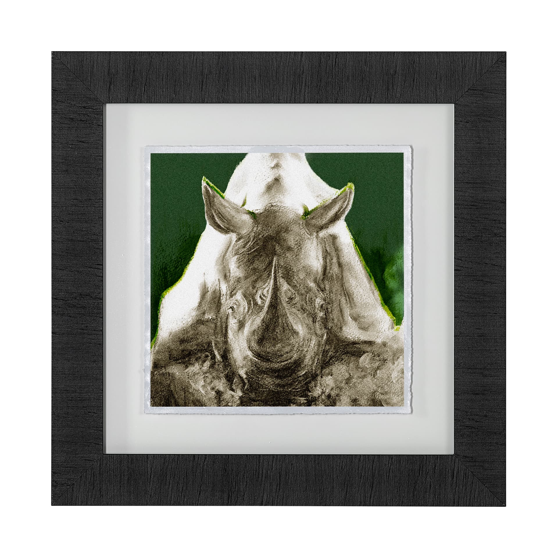 Rhino Green by Mercana Studio a Hand Embellished Textured Framed Art Print Matted under Glass — product photograph