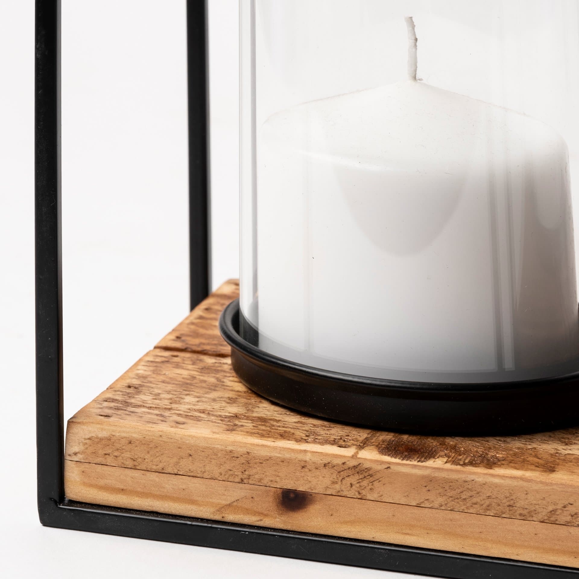 Leopold Set of Two Black Metal Wooden Base Table Candle Holders — product photograph