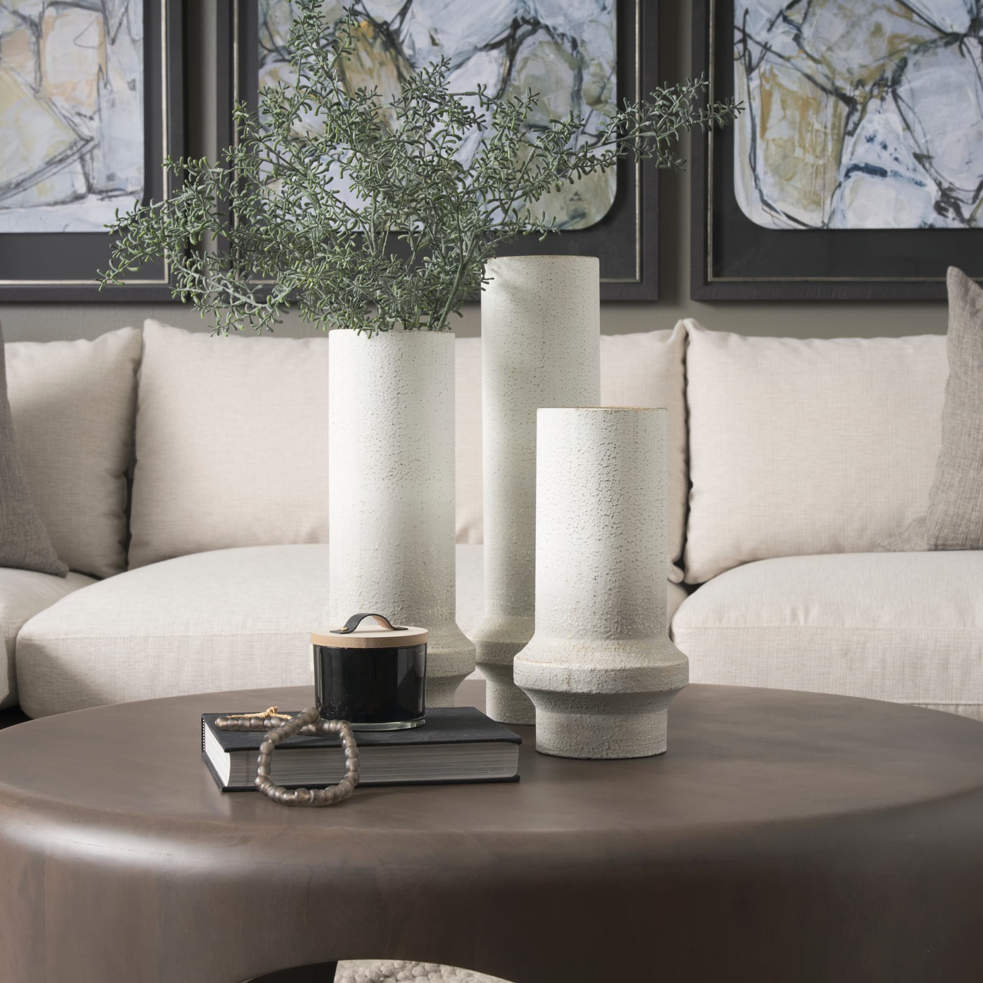 Tovah Small Textured White w/ Gold Metal Vase — product photograph