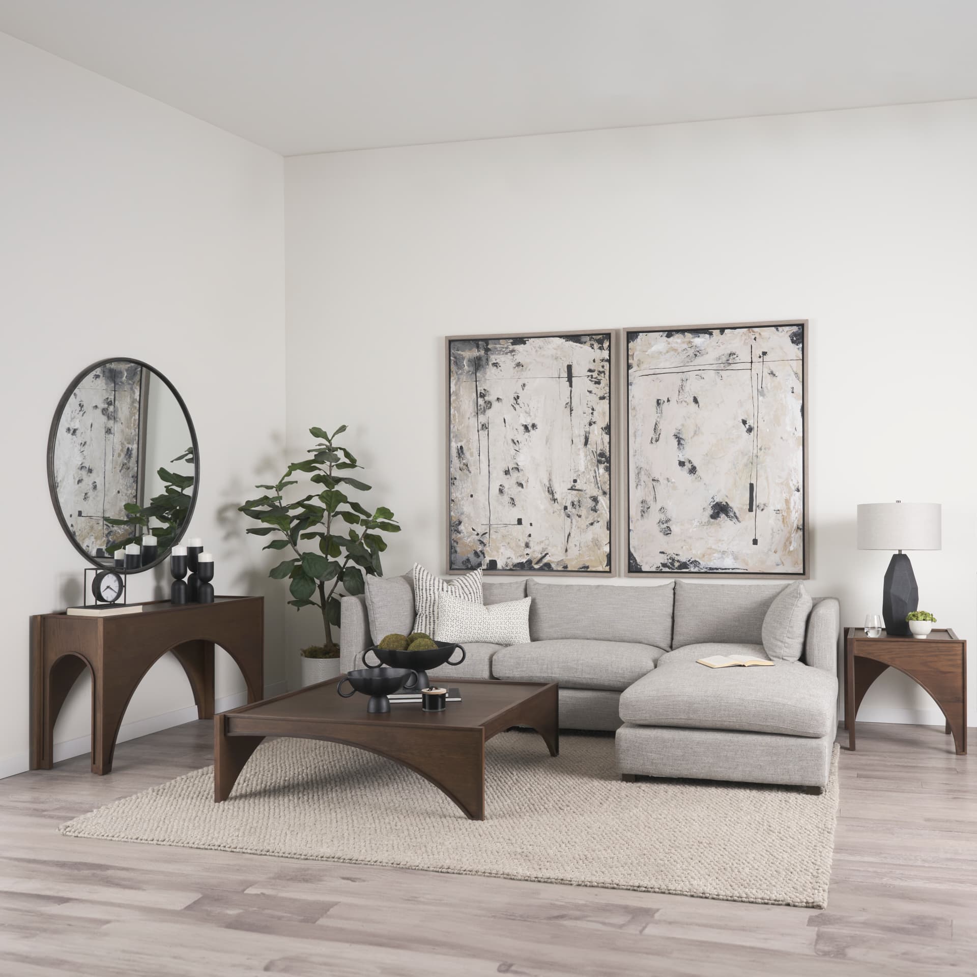 Halston Small Ottoman Light Gray Performance Fabric — in a styled room