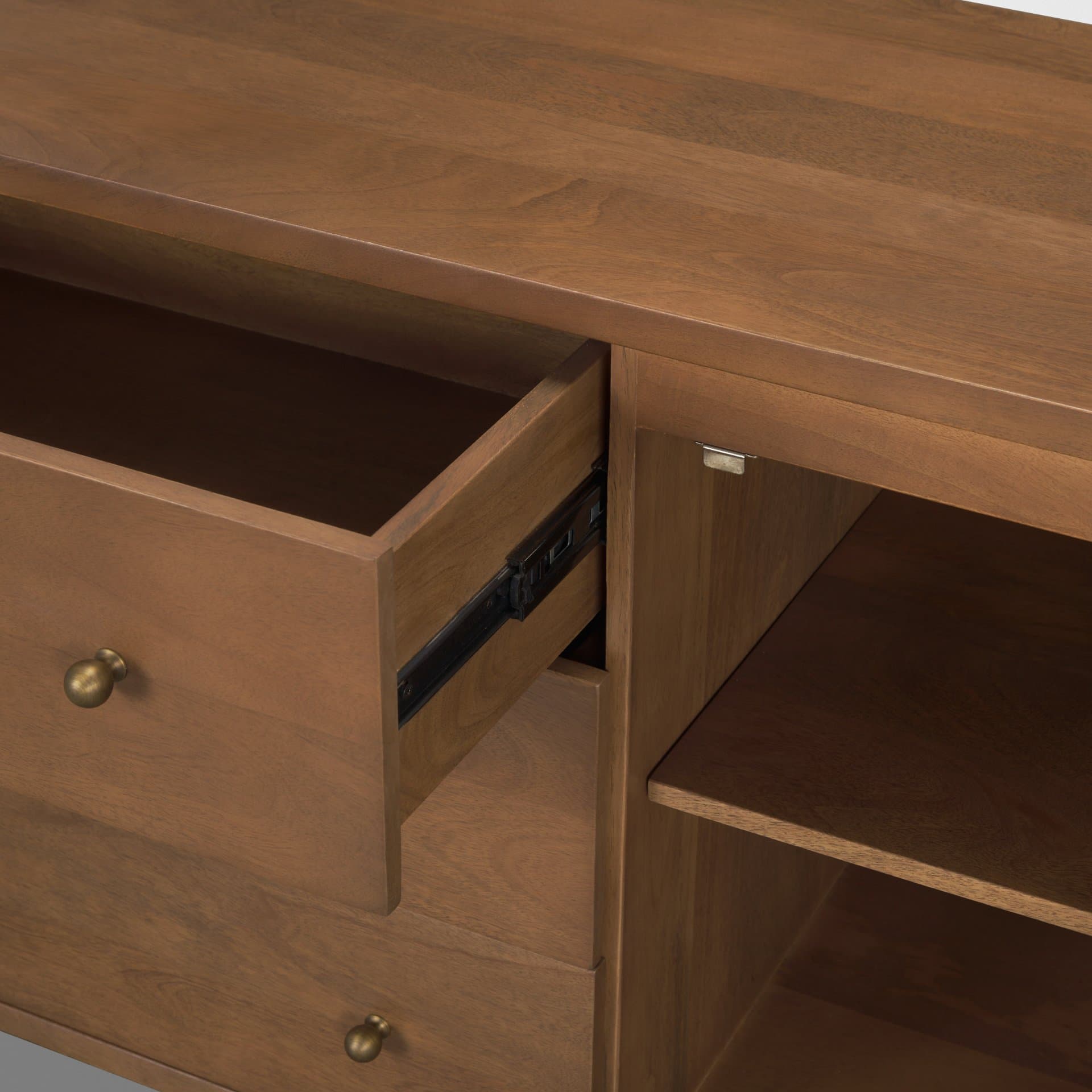 Jonan Medium Brown Wood w/ Dark Aged Brass 2 Door 3 Drawer Sideboard — product photograph