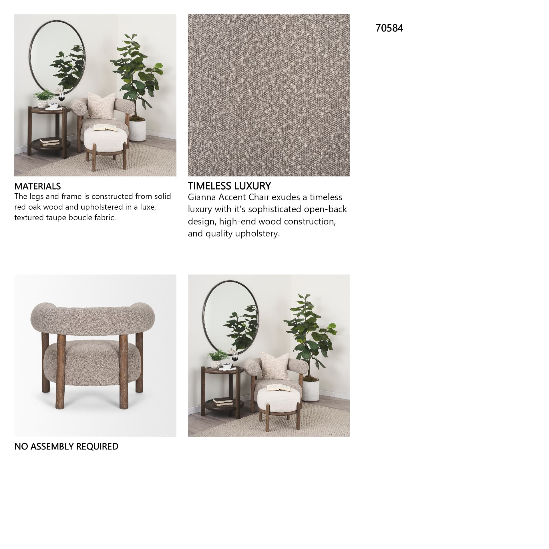 Gianna Open Back Medium Brown Wood w/ Taupe Boucle Fabric Accent Chair — product photograph