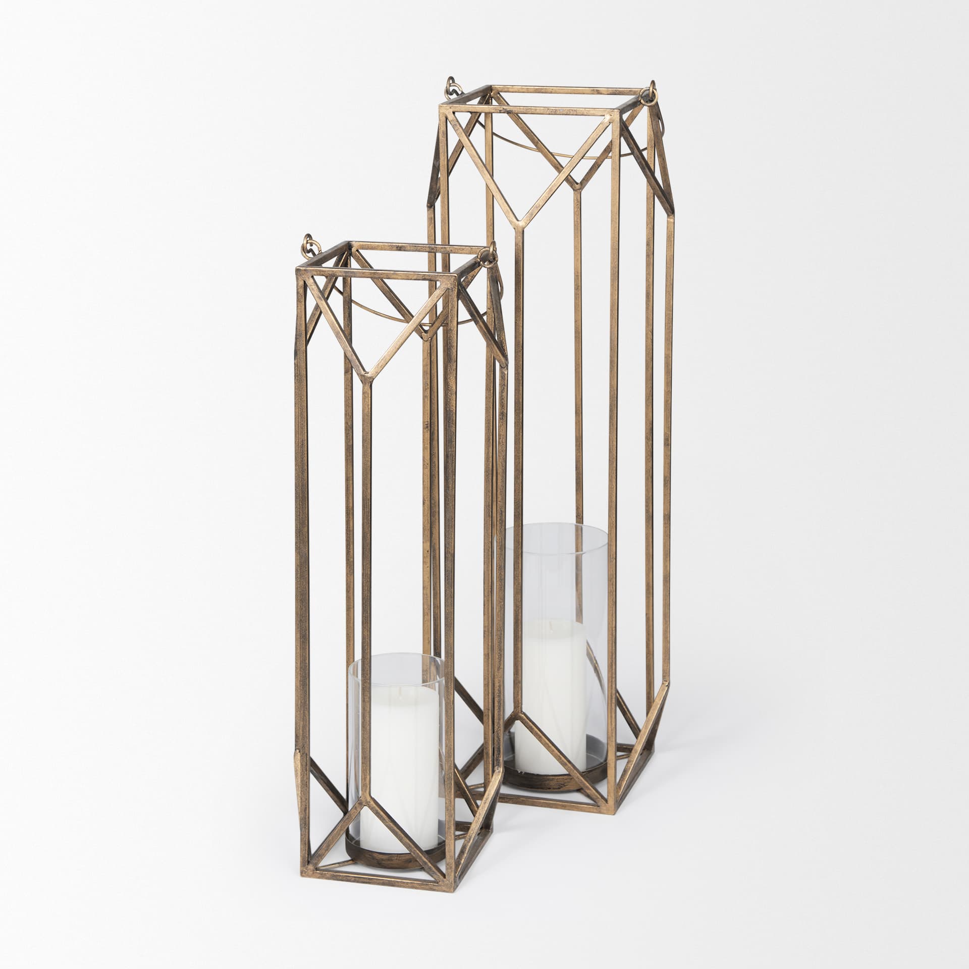 Ivy Large Gold Metal Geometric Cage Candle Holder Lantern — product photograph