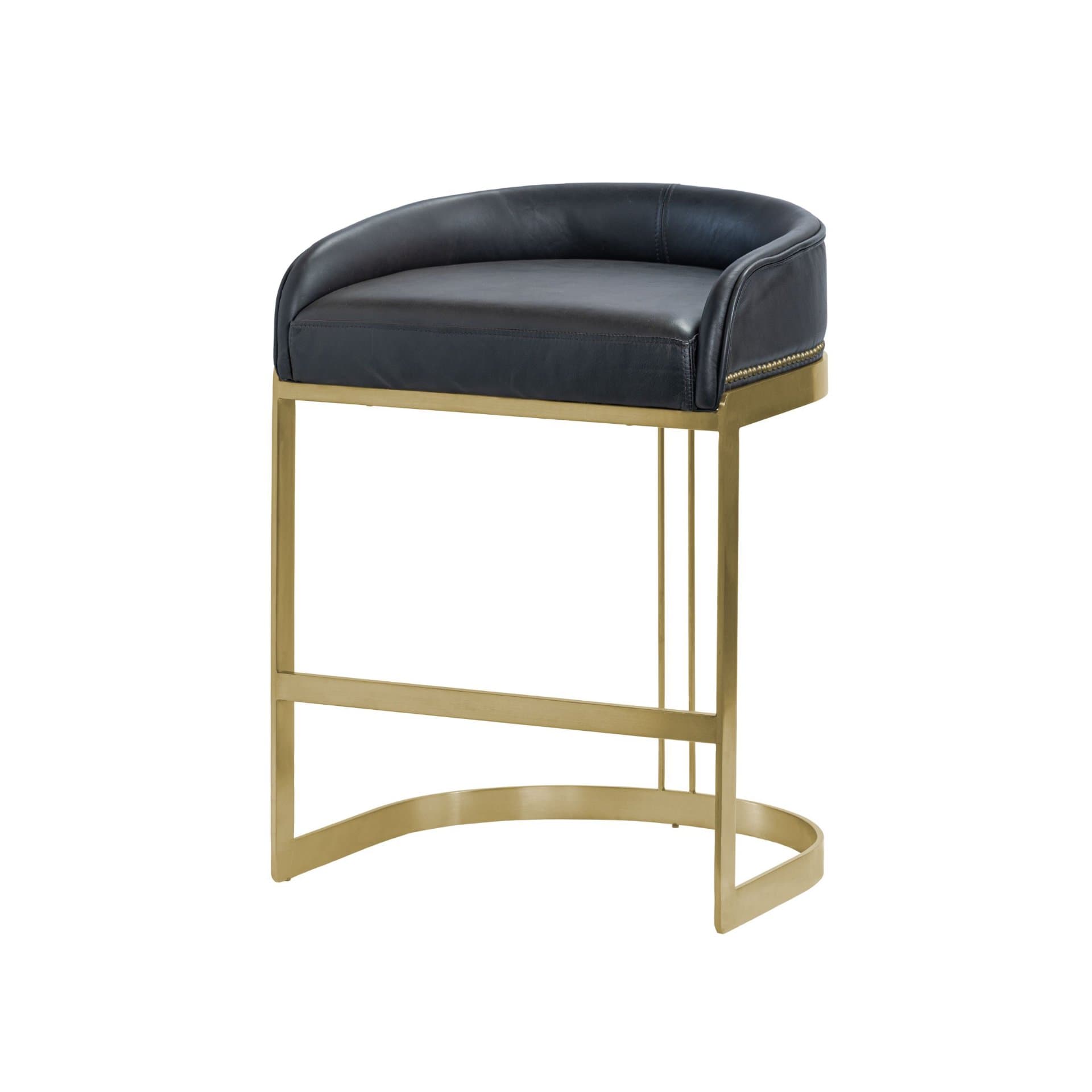 Hollyfield Low Back 24.75in Seat Counter Stool | Black Leather — product photograph