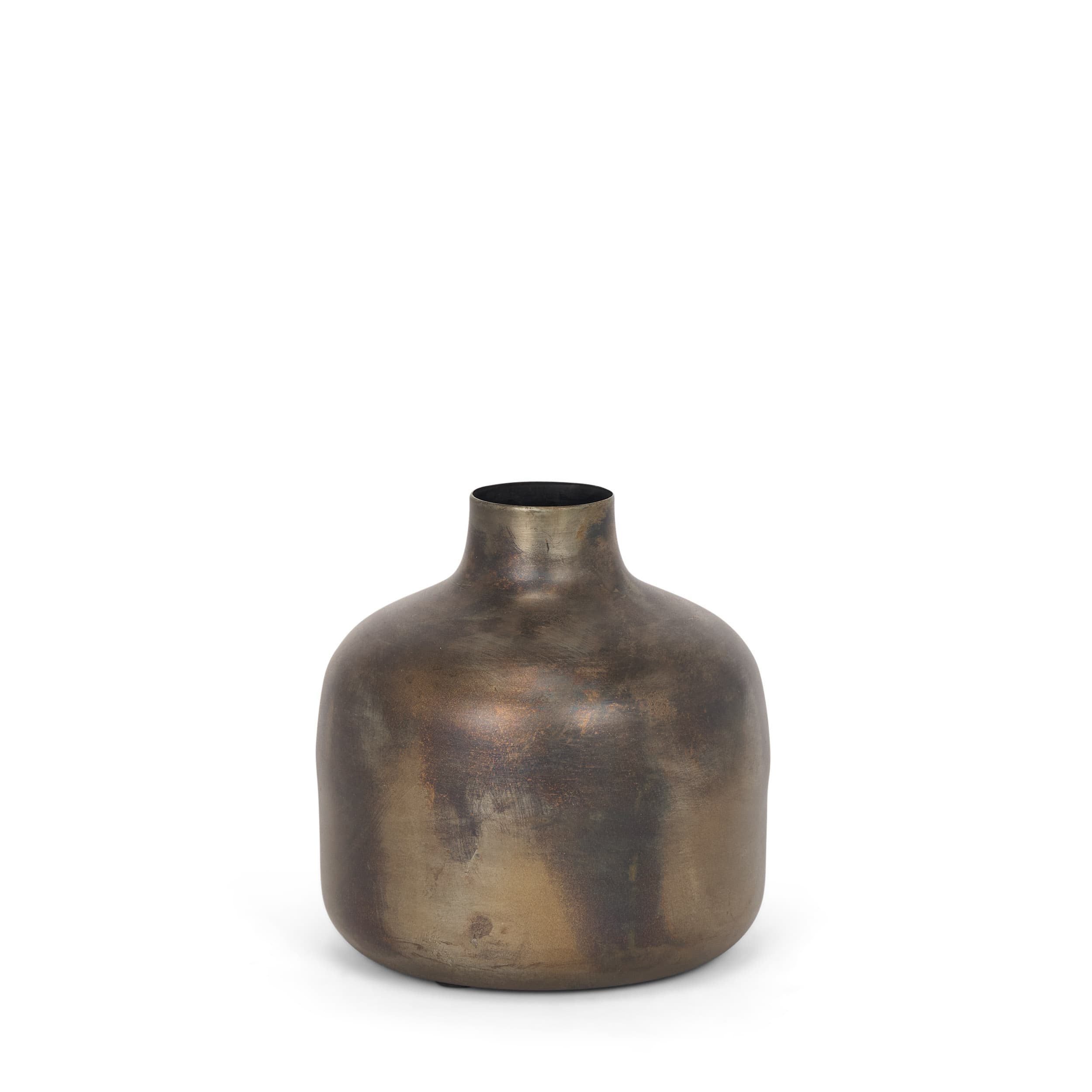 Daya Short Antiqued Gold Metal Vase — product photograph