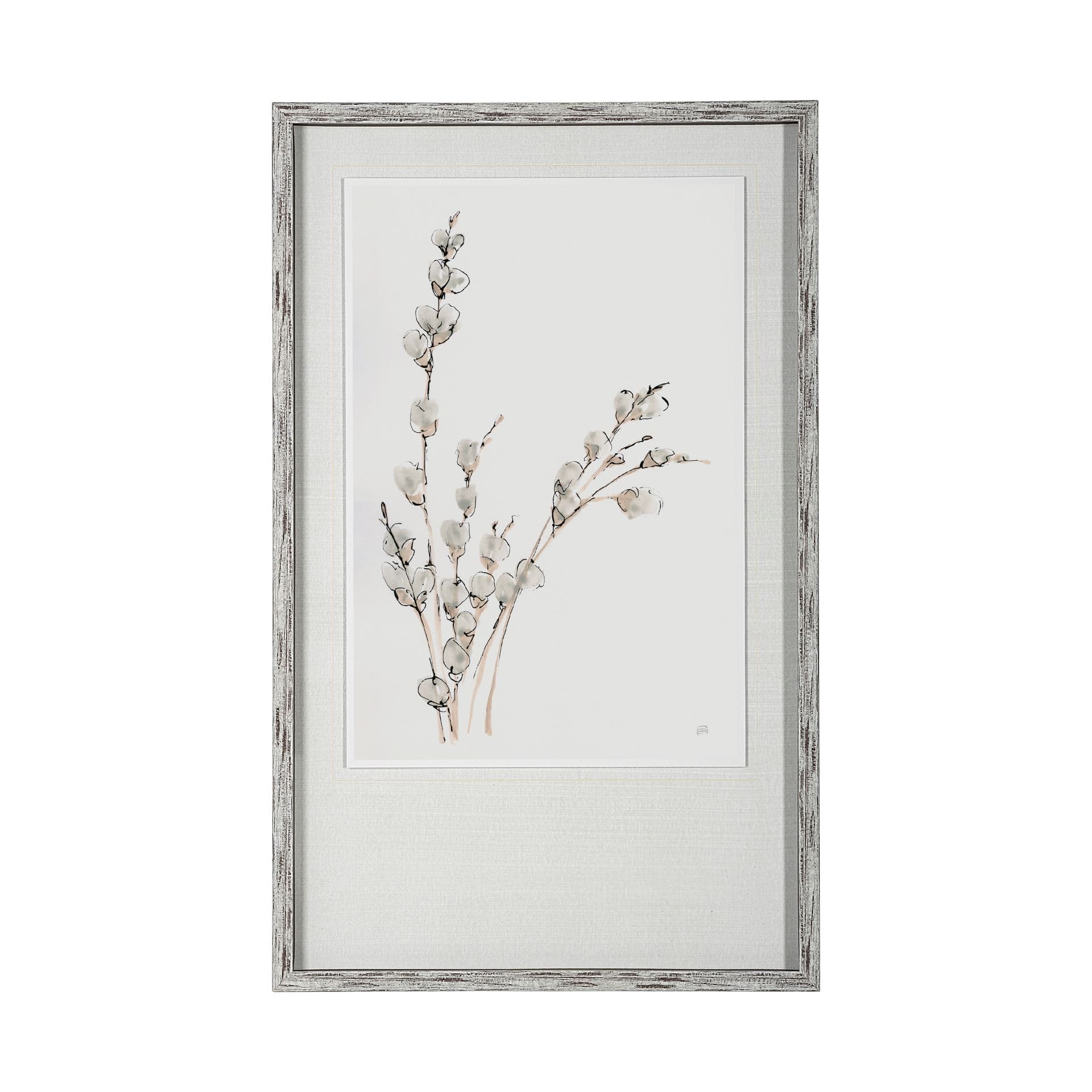 Pussy Willows V by Chris Paschke a Hand Embellished Textured Framed Art Print Matted under Glass — product photograph