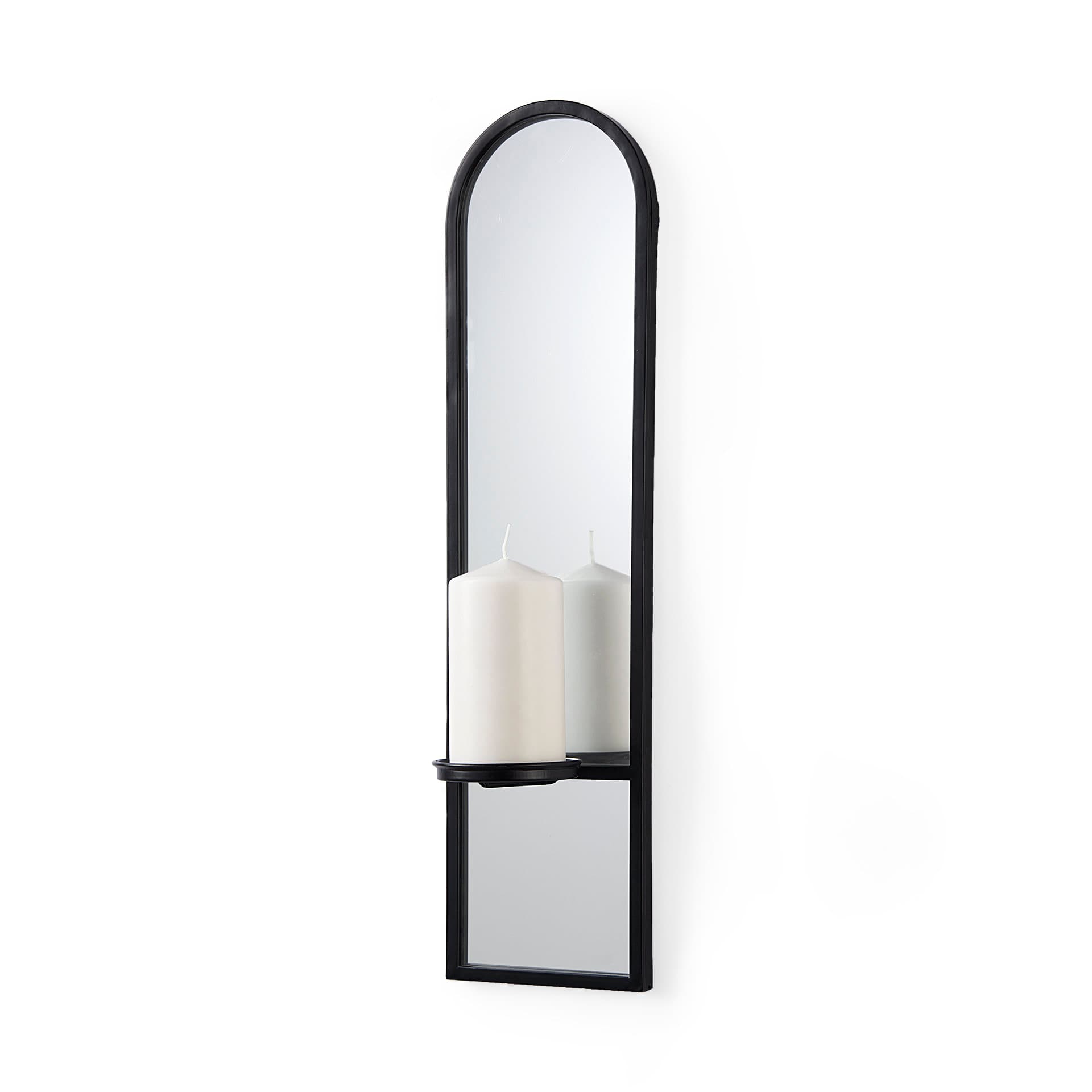 Evianna 7L x 7W x 25H Mirrored W/Black Metal Frame Wall Candle Holder — product photograph