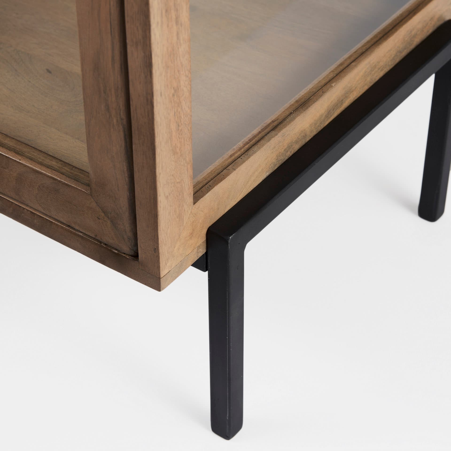 Arelius 20L x 18W x 26H Light Brown Wood W/ Black Metal Frame End/Side Table — product photograph