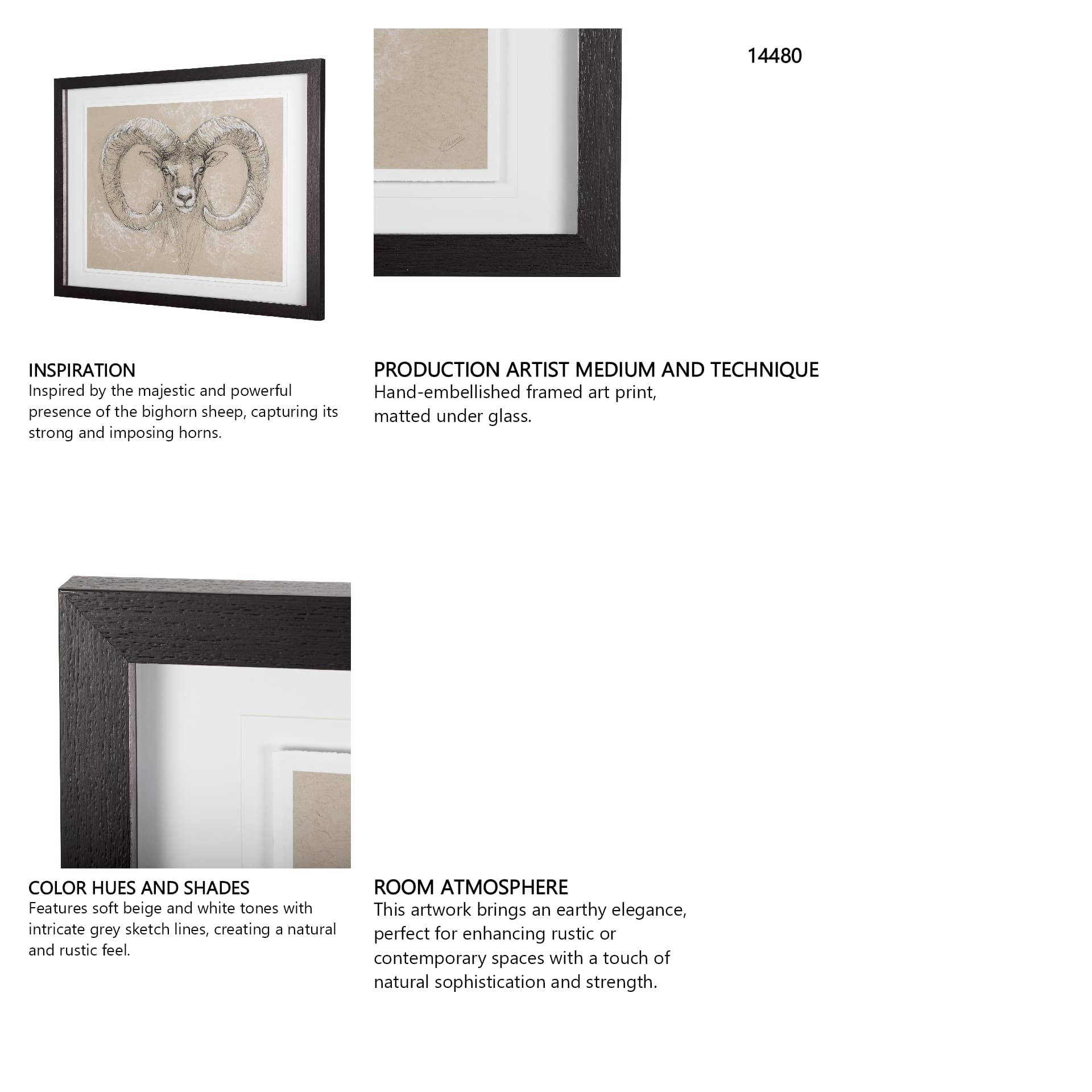 Sketch of animal I (Wild sheep) Mercana Studio Hand Embellished Framed Art Print Matted under Glass — in a styled room