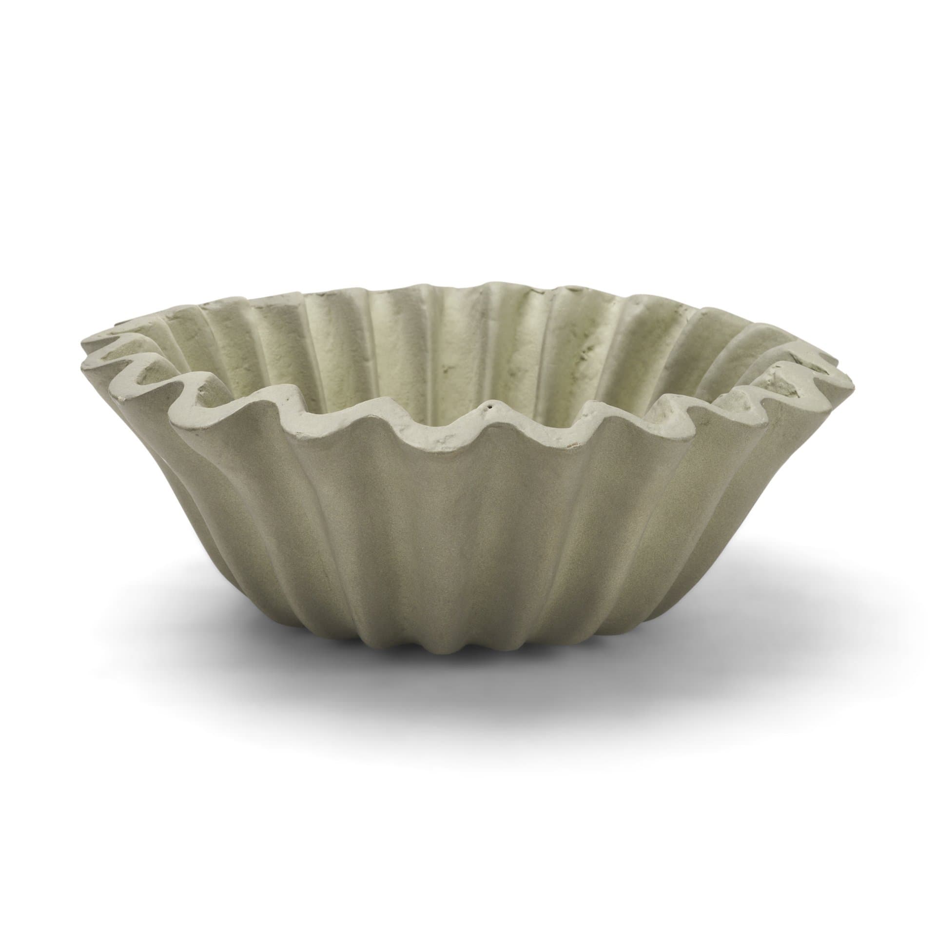 Camelia Small Fluted Sage Green Paper Mache Round Centerpiece Bowl — product photograph
