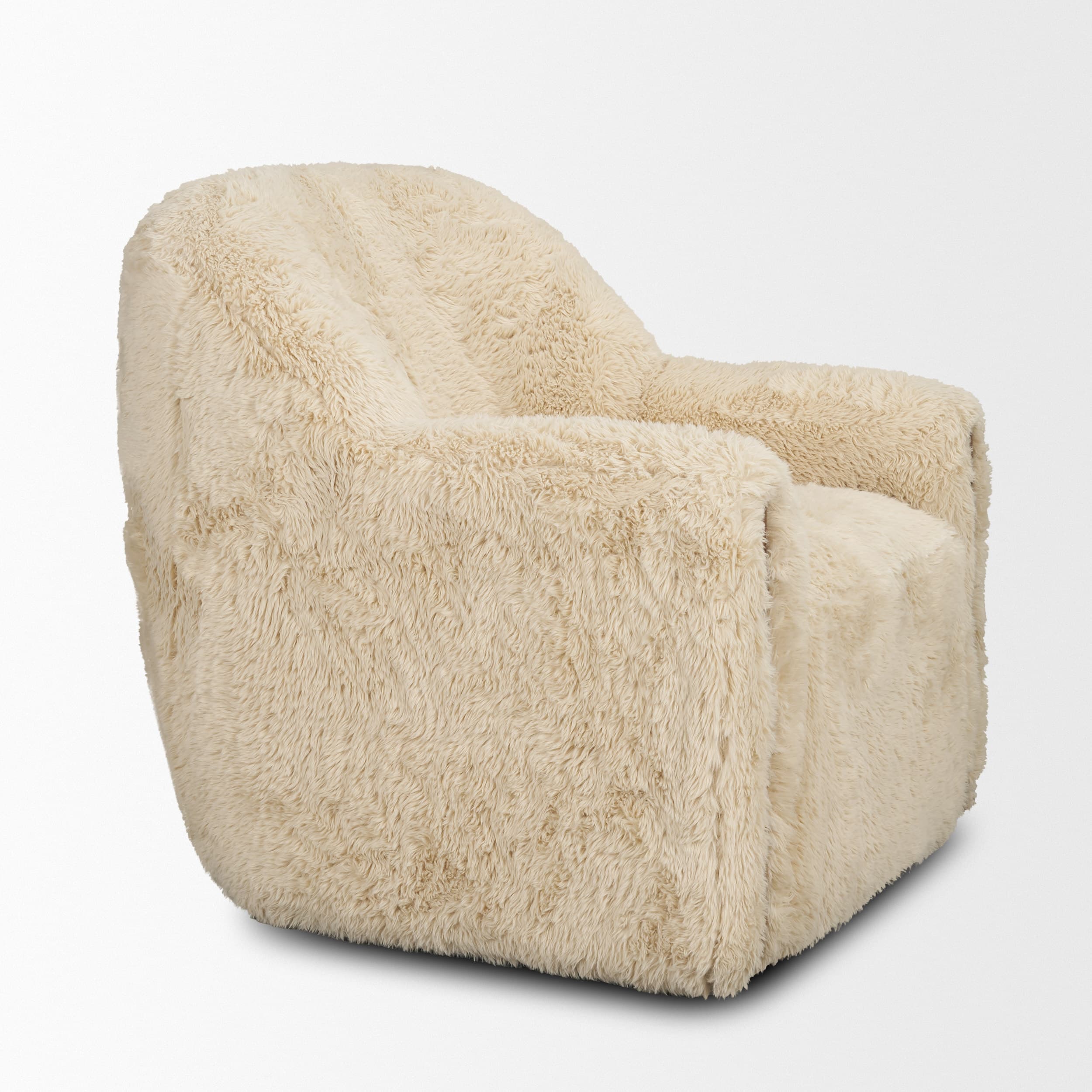 Huntley Cream Faux Fur Fabric Swivel Accent Chair — product photograph