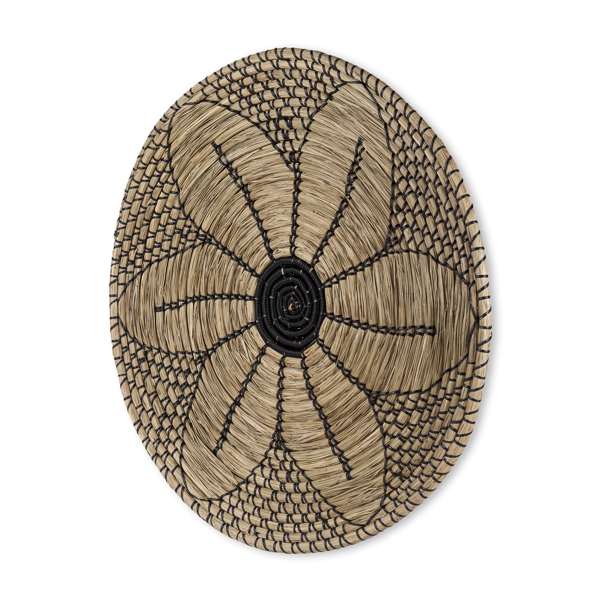 Mekhi 24.0L x 24.0W x 3.5 Light Brown Seagrass W/Black String Round Wall Hanging Plate — product photograph