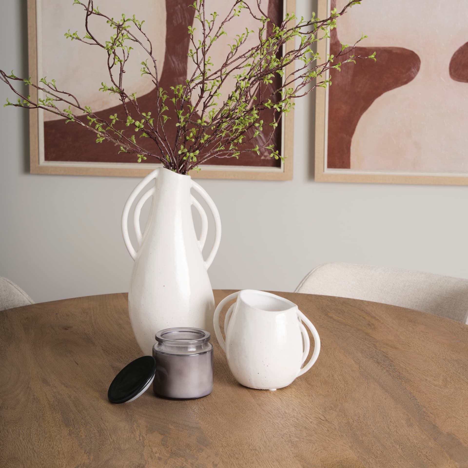 Urvi Tall Off White Speckled Asymmetrical Ceramic Vase — product photograph