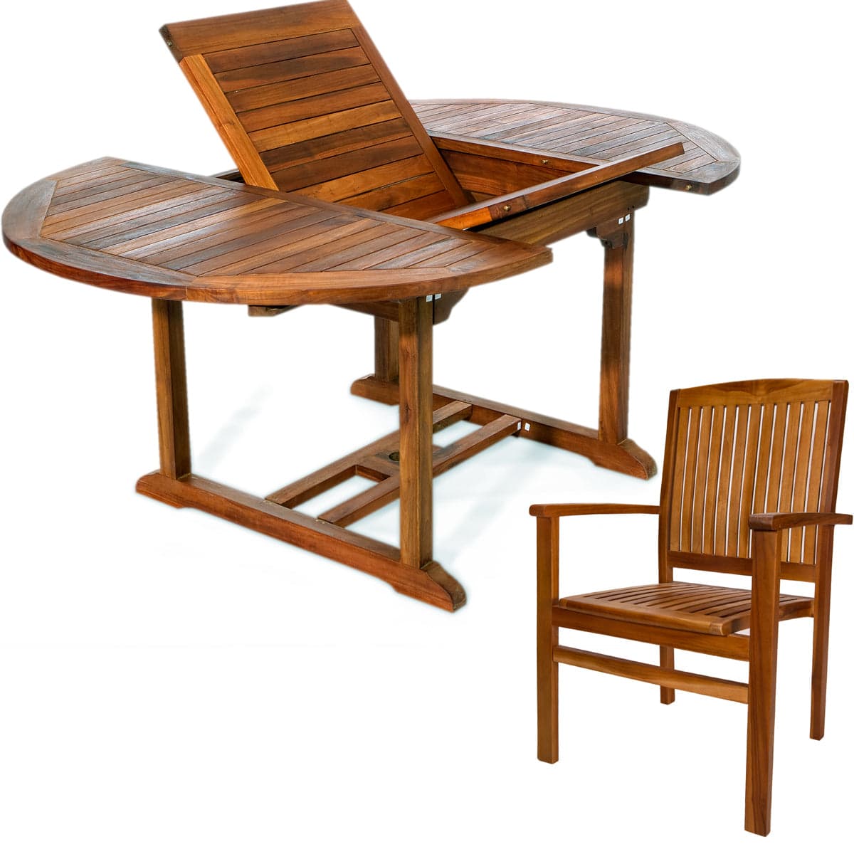 5-Piece Teak Oval Extension Table Stacking Chair Set TE70-24 — product photograph